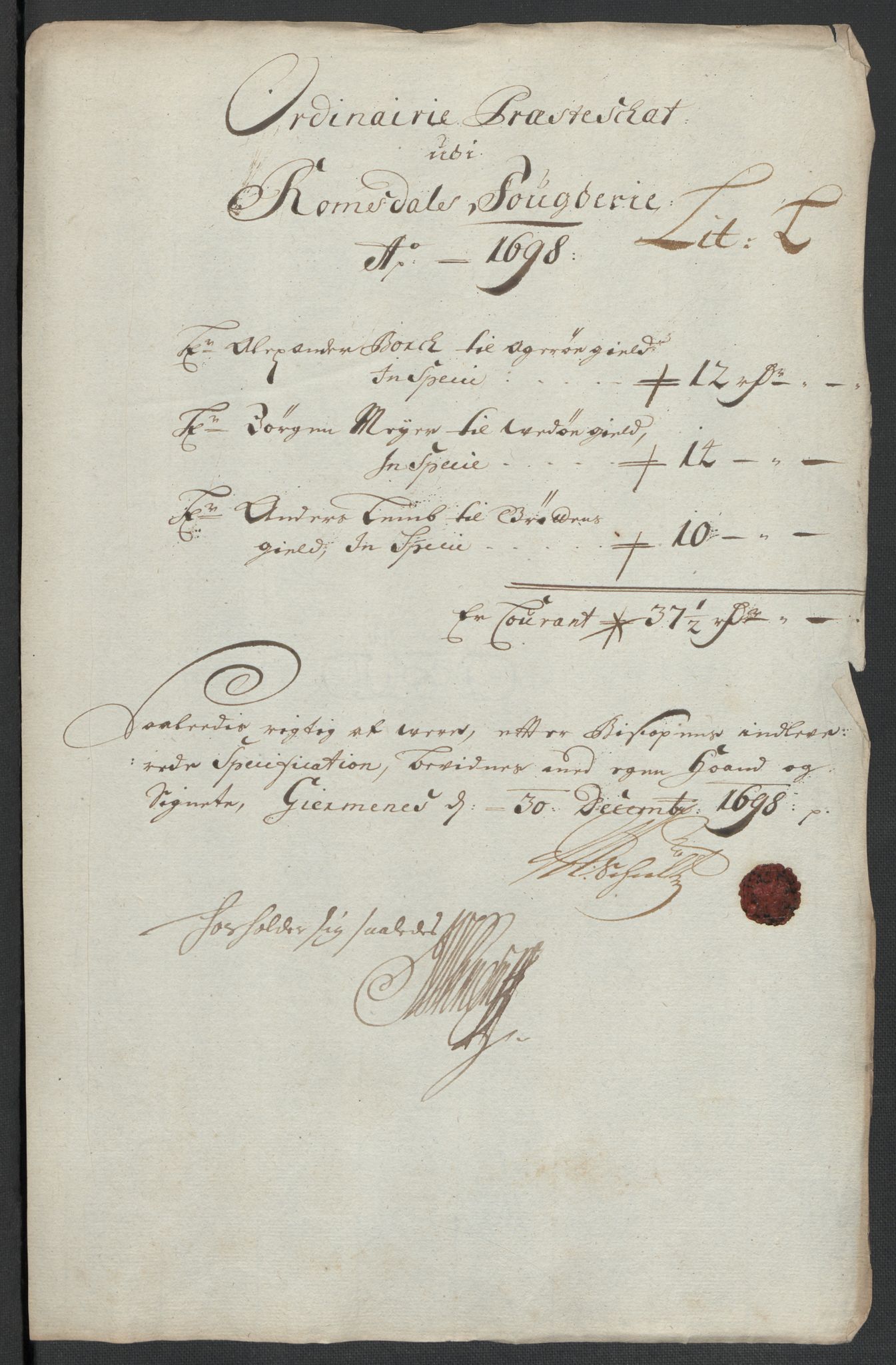 Rentekammeret inntil 1814, Reviderte regnskaper, Fogderegnskap, RA/EA-4092/R55/L3653: Fogderegnskap Romsdal, 1697-1698, p. 329