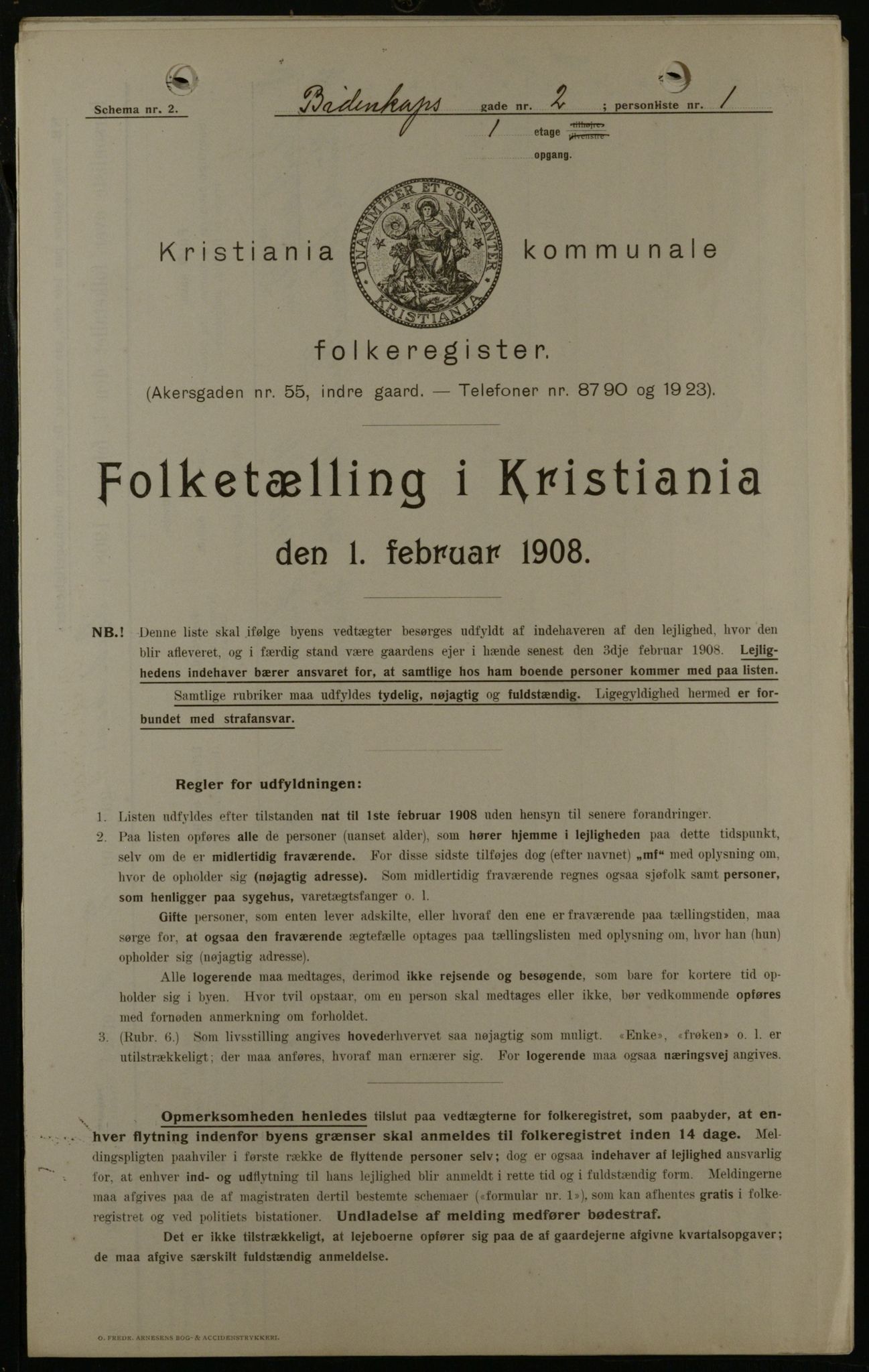 OBA, Municipal Census 1908 for Kristiania, 1908, p. 4685