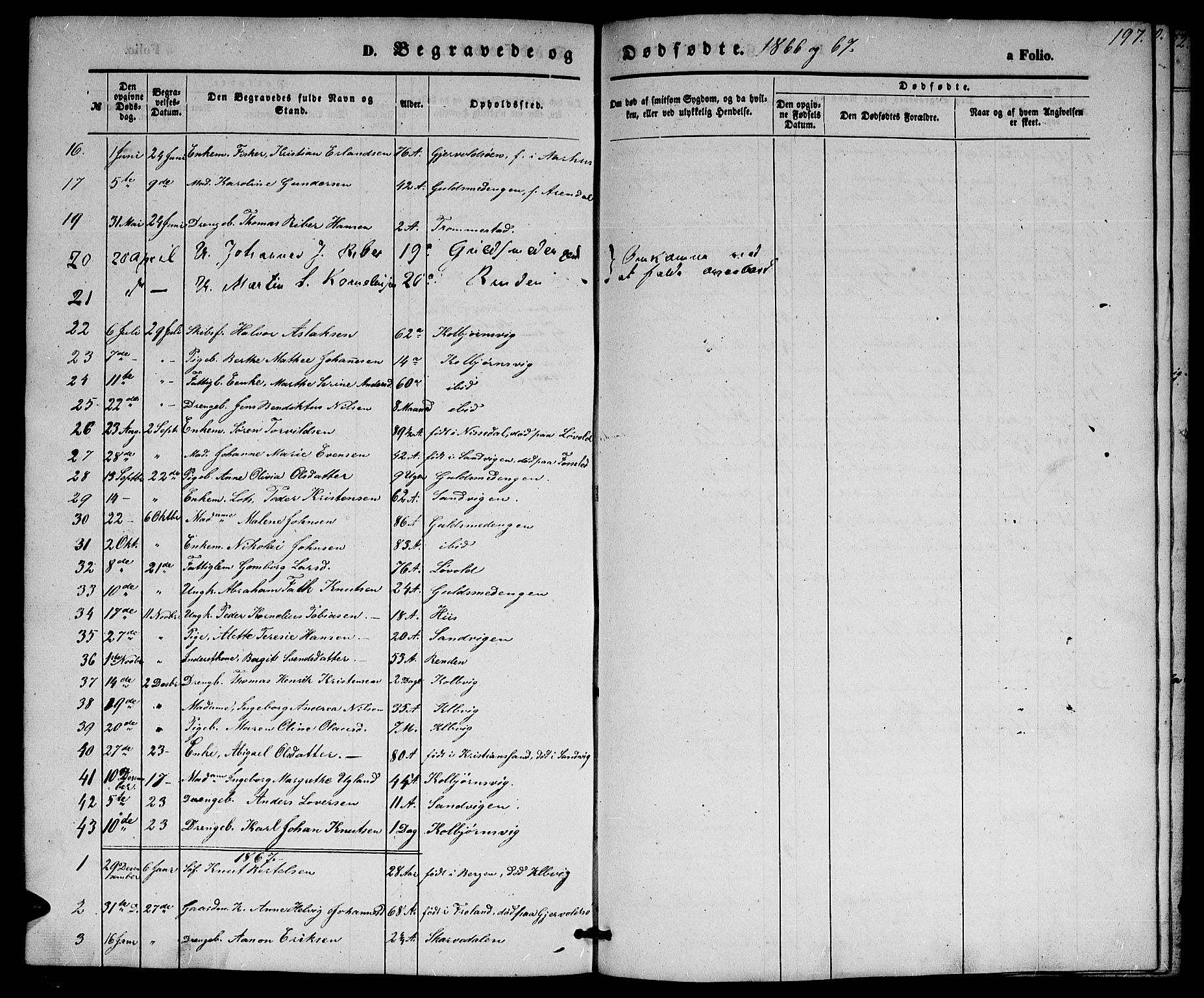 Hisøy sokneprestkontor, SAK/1111-0020/F/Fb/L0001: Parish register (copy) no. B 1, 1849-1872, p. 197