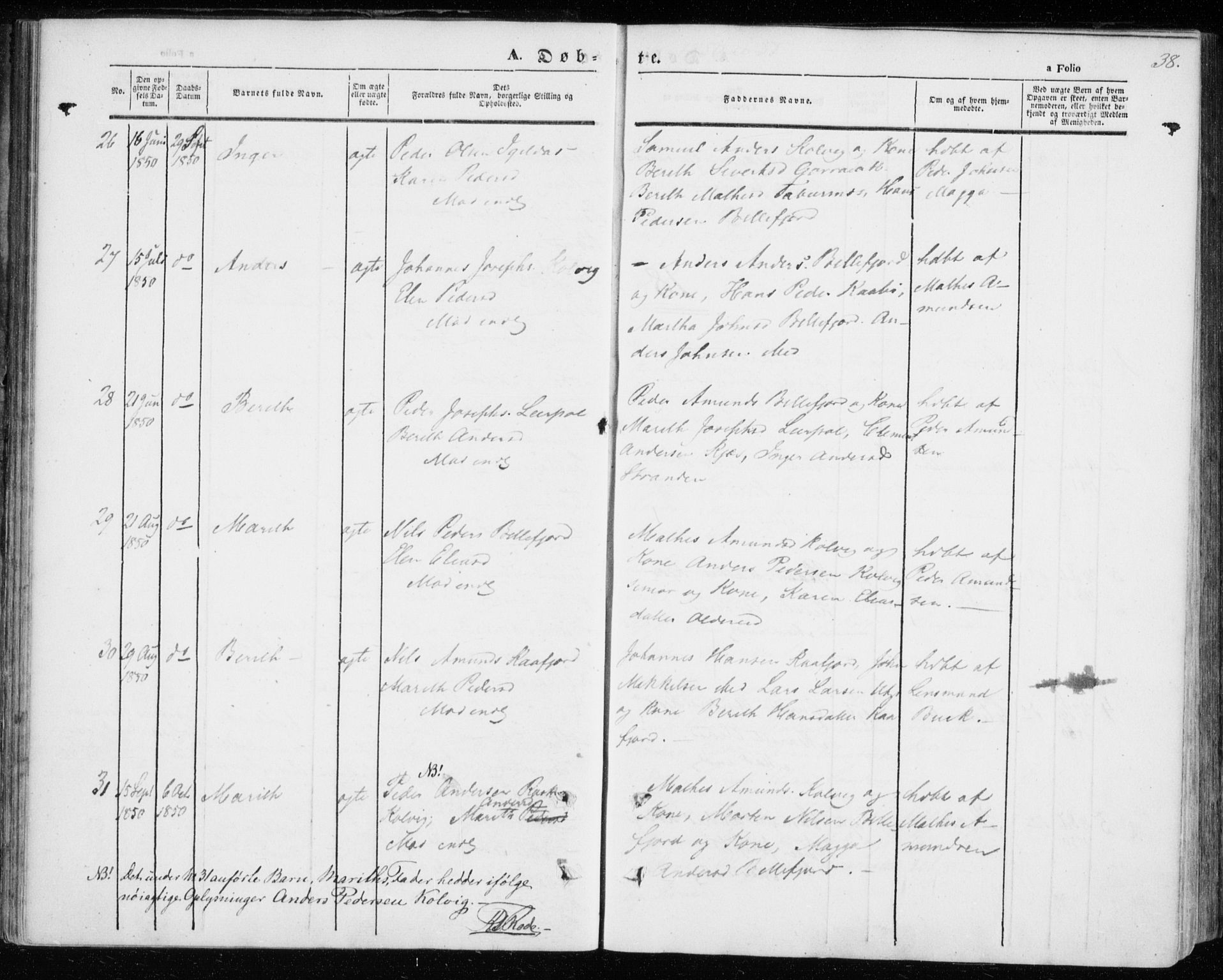 Kistrand/Porsanger sokneprestembete, SATØ/S-1351/H/Ha/L0004.kirke: Parish register (official) no. 4, 1843-1860, p. 38