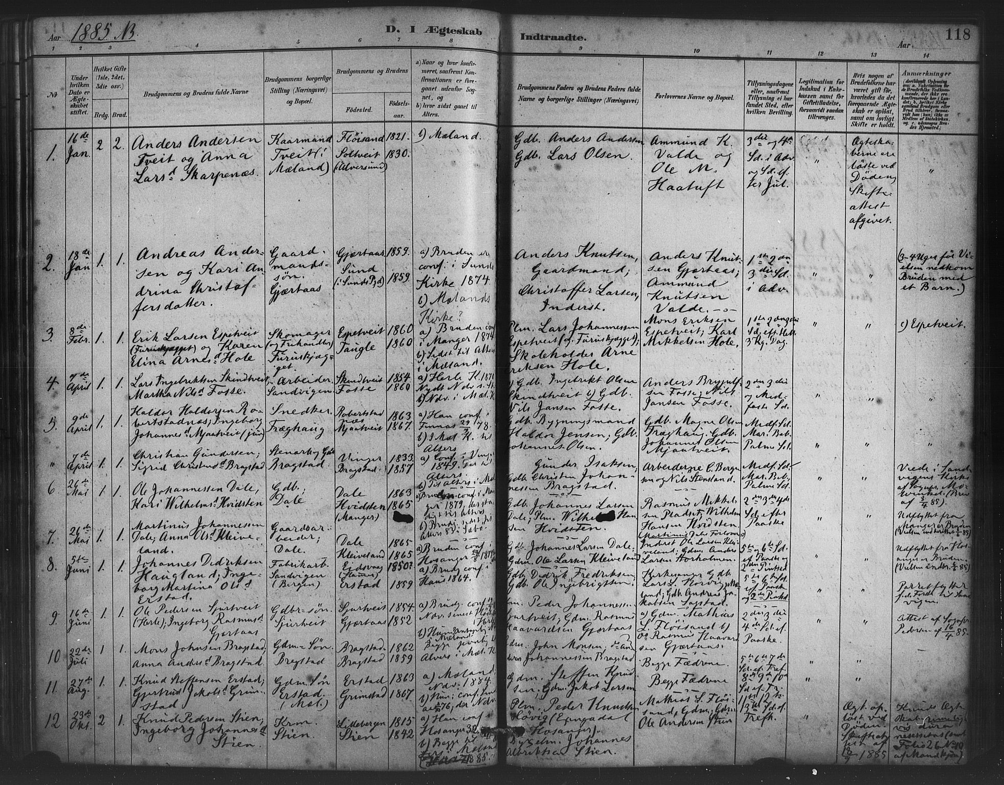 Alversund Sokneprestembete, SAB/A-73901/H/Ha/Haa/Haac/L0001: Parish register (official) no. C 1, 1882-1900, p. 118