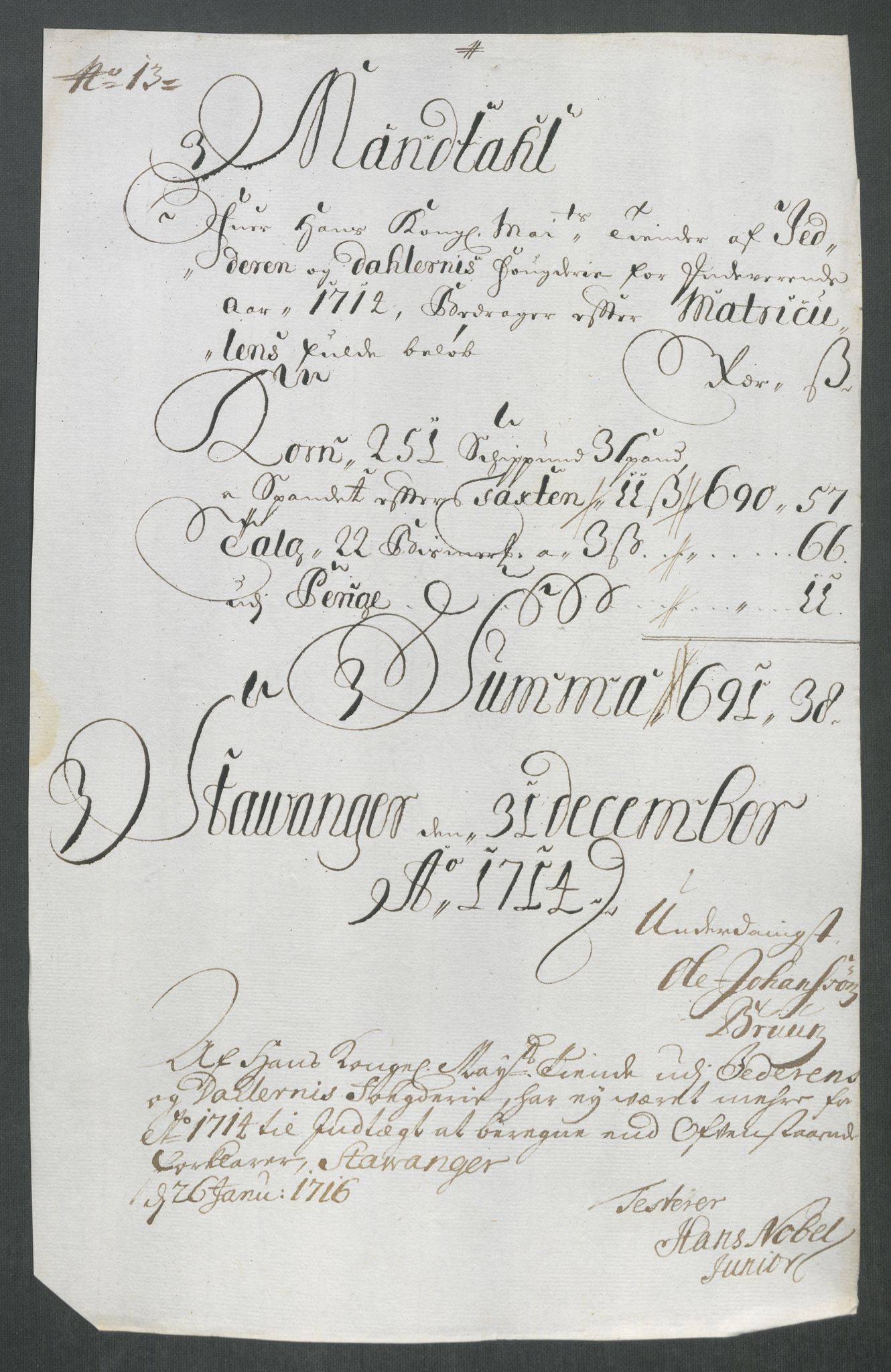 Rentekammeret inntil 1814, Reviderte regnskaper, Fogderegnskap, AV/RA-EA-4092/R46/L2738: Fogderegnskap Jæren og Dalane, 1713-1714, p. 305