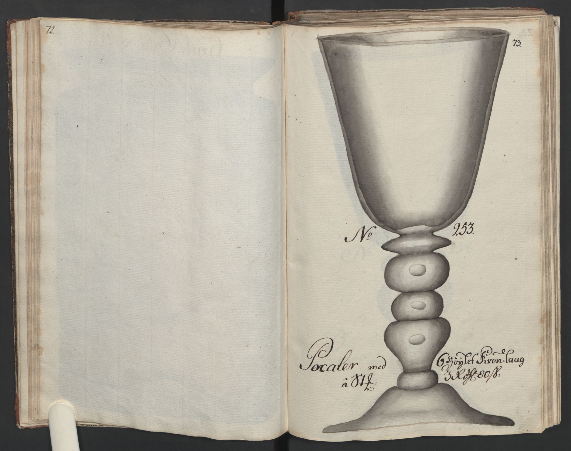 Glassverk, samlinger, AV/RA-PA-0001/F/Fa/L0036: Modellbok for Nøstetangens og Aas' produkter med prisangivelse,, 1763, p. 72-73