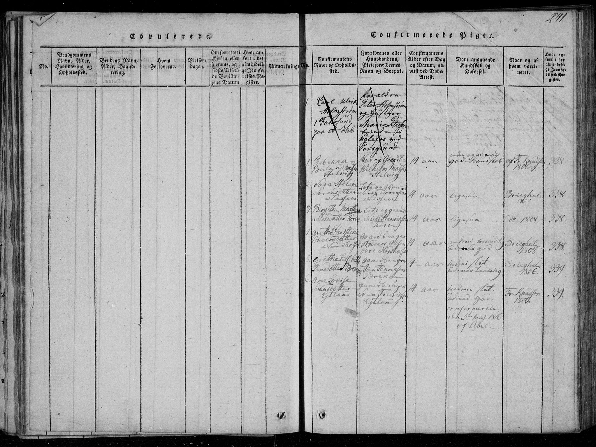 Lista sokneprestkontor, SAK/1111-0027/F/Fa/L0007: Parish register (official) no. A 7, 1816-1823, p. 241