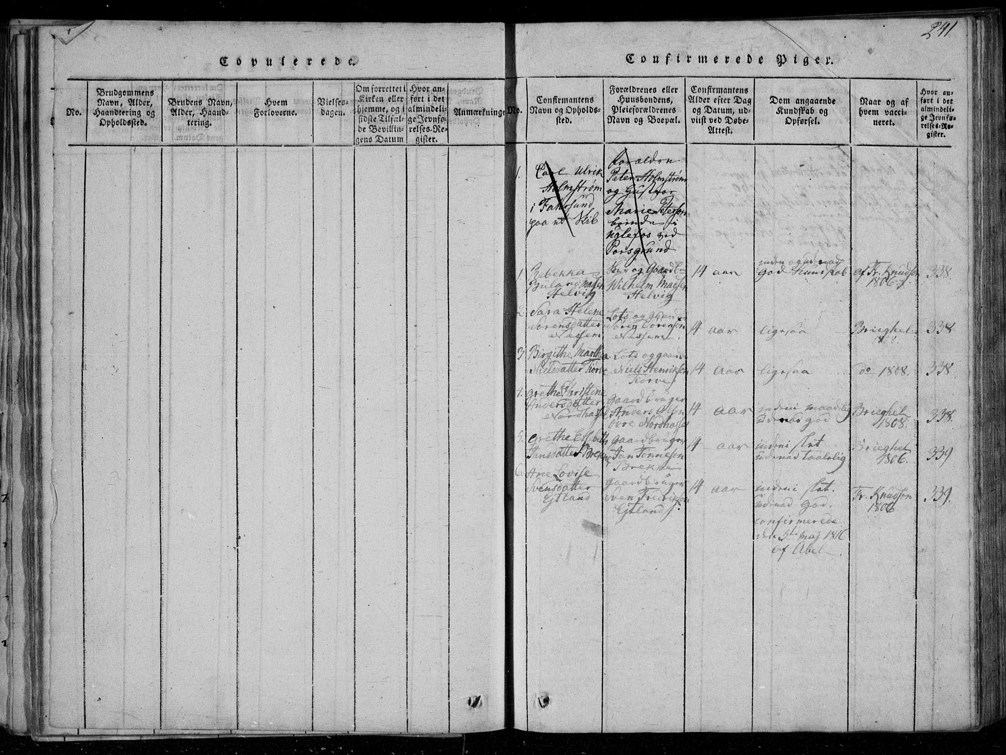 Lista sokneprestkontor, AV/SAK-1111-0027/F/Fa/L0007: Parish register (official) no. A 7, 1816-1823, p. 241