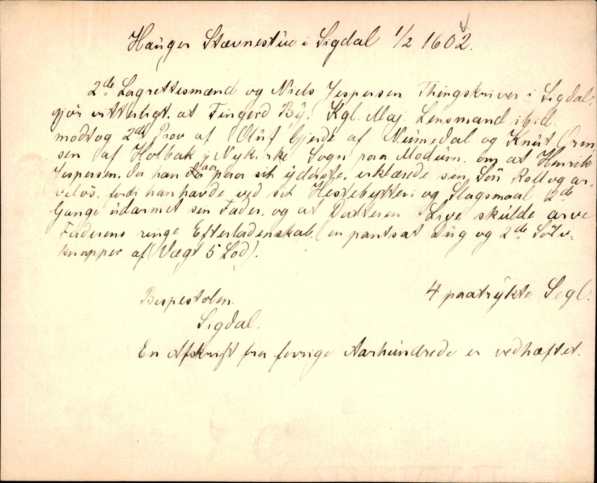 Riksarkivets diplomsamling, AV/RA-EA-5965/F35/F35k/L0002: Regestsedler: Prestearkiver fra Hedmark, Oppland, Buskerud og Vestfold, p. 427