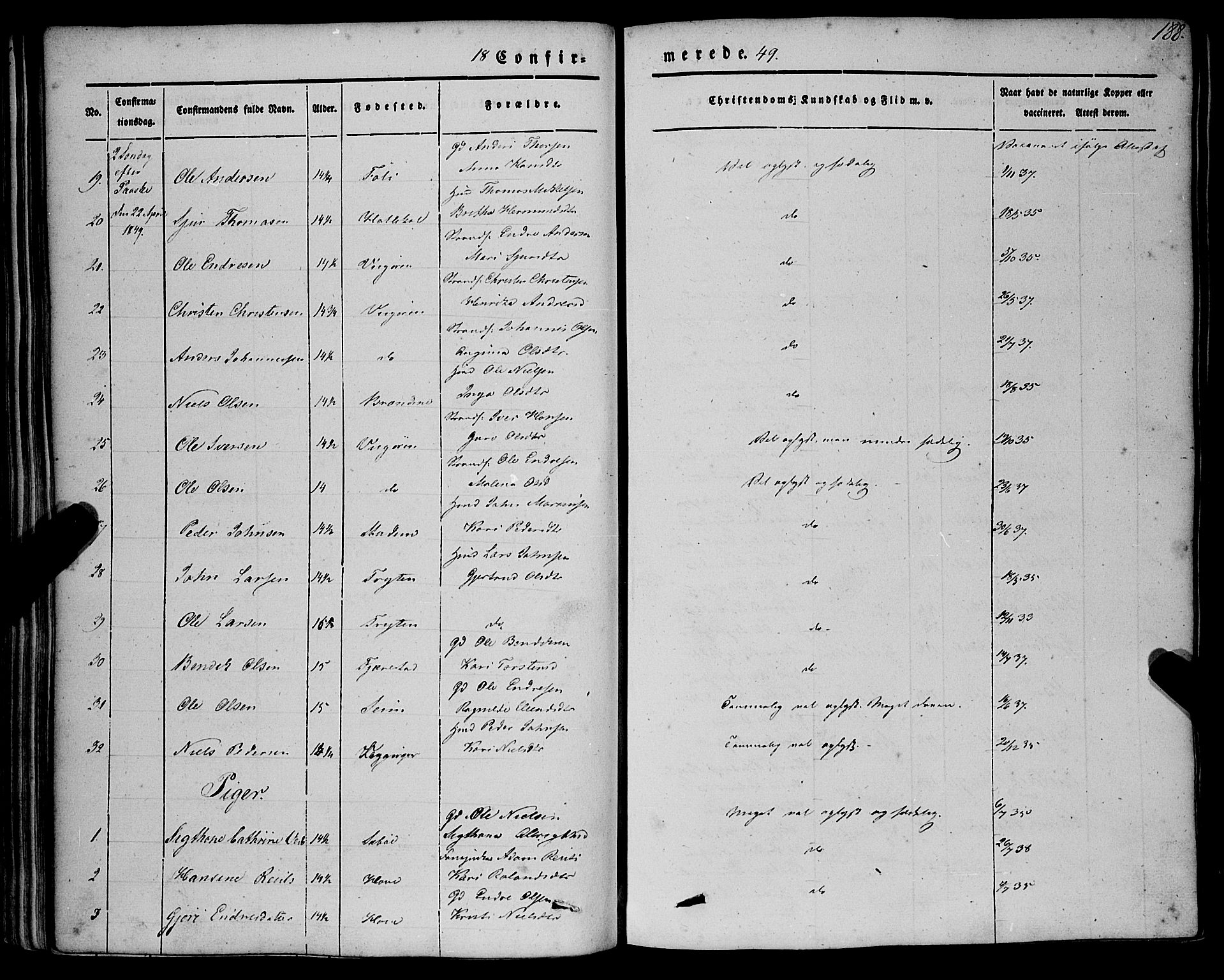 Vik sokneprestembete, SAB/A-81501: Parish register (official) no. A 8, 1846-1865, p. 188