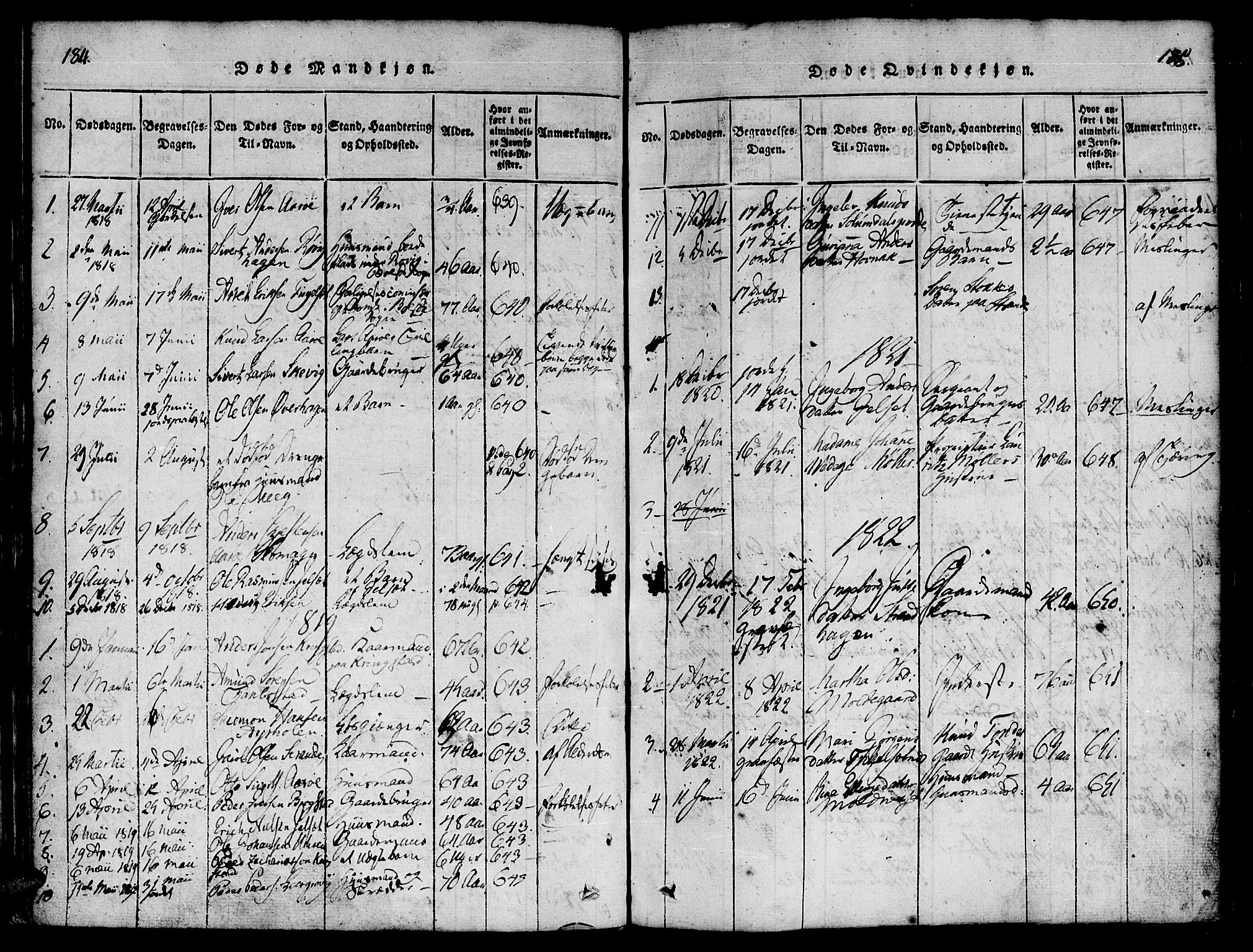 Ministerialprotokoller, klokkerbøker og fødselsregistre - Møre og Romsdal, AV/SAT-A-1454/555/L0652: Parish register (official) no. 555A03, 1817-1843, p. 184-185