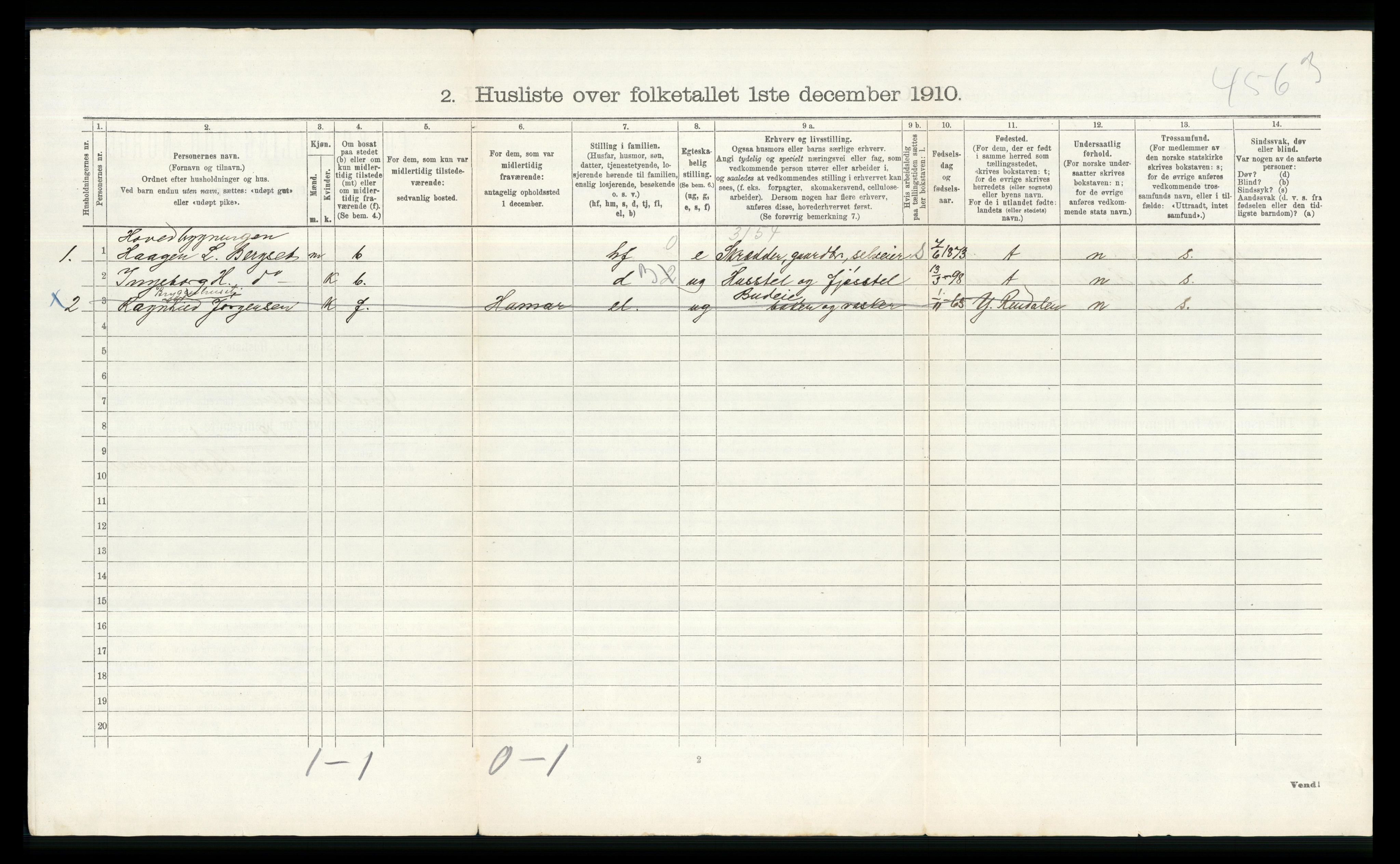 RA, 1910 census for Øvre Rendal, 1910, p. 43