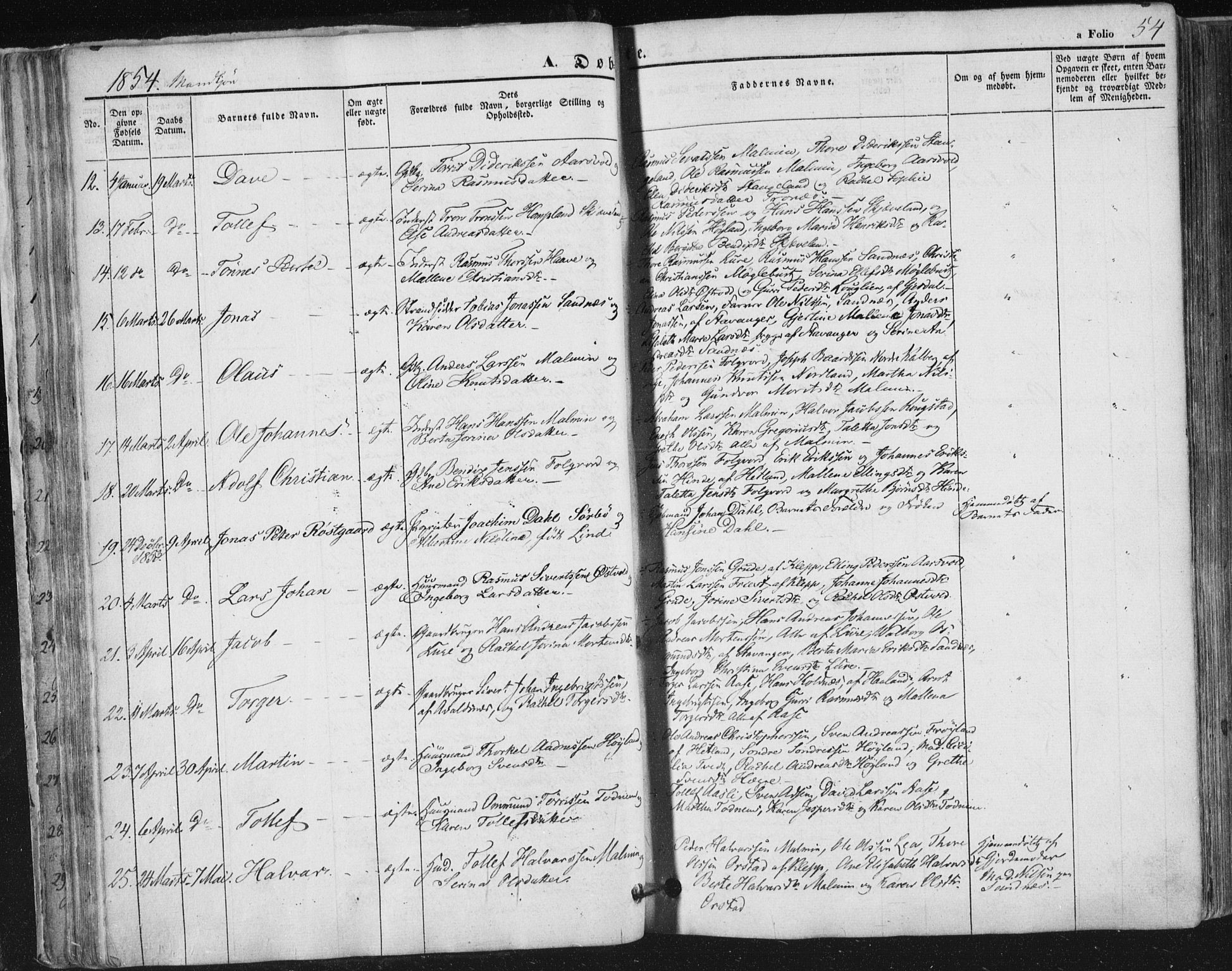 Høyland sokneprestkontor, AV/SAST-A-101799/001/30BA/L0008: Parish register (official) no. A 8, 1841-1856, p. 54