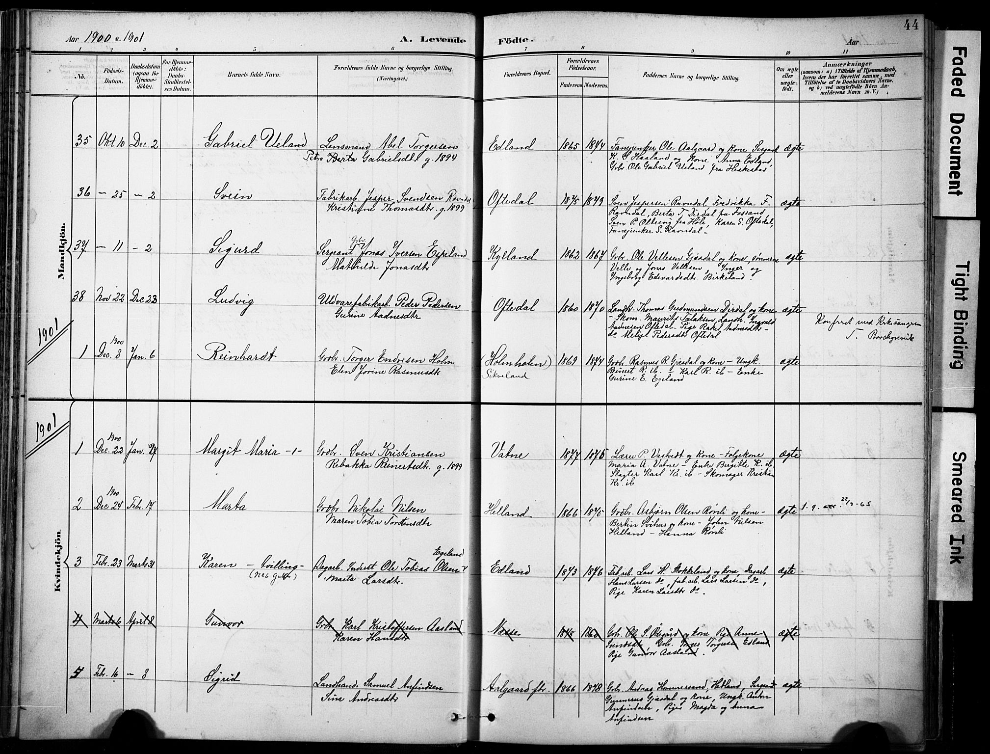 Lye sokneprestkontor, AV/SAST-A-101794/001/30BA/L0012: Parish register (official) no. A 11, 1896-1909, p. 44