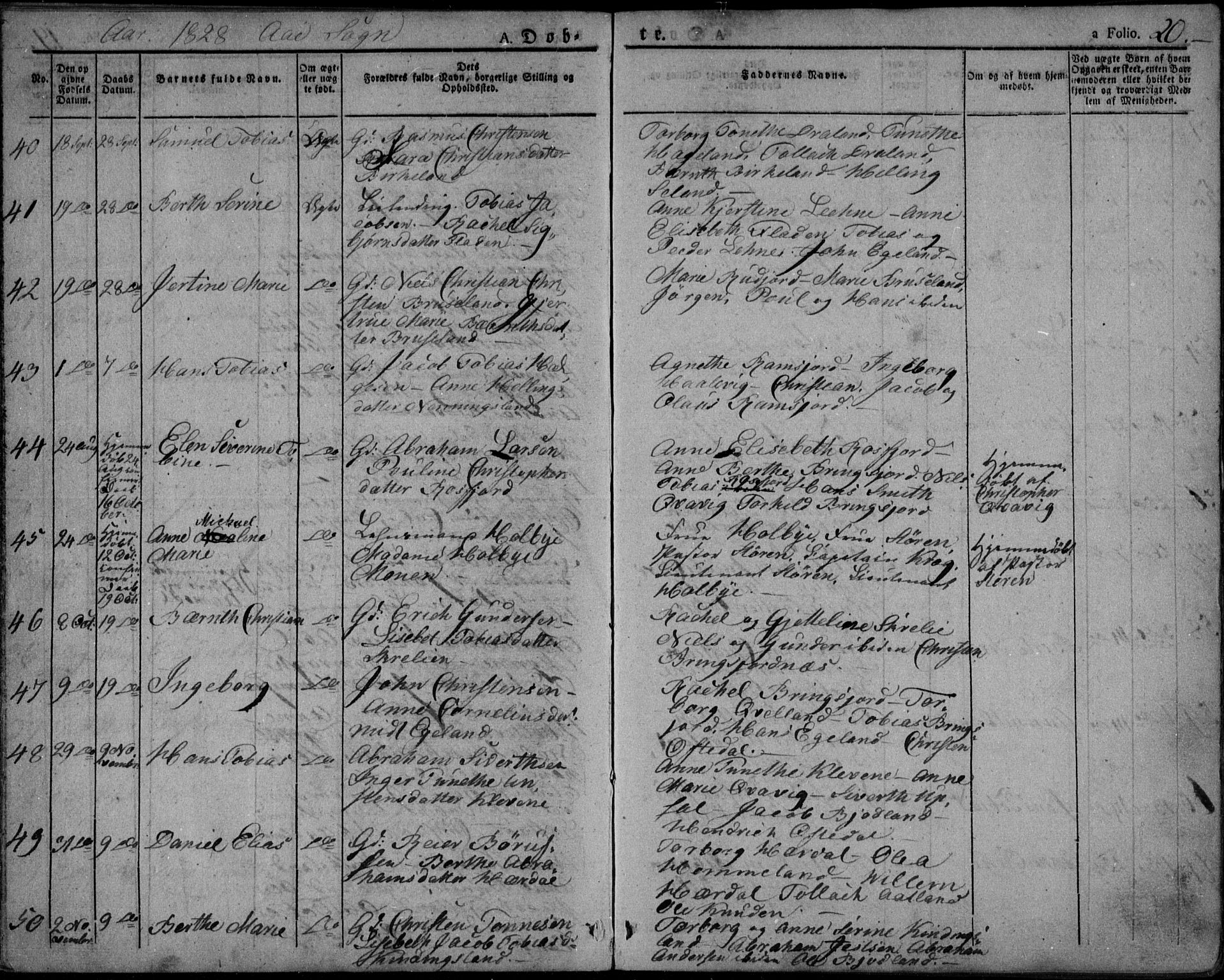 Lyngdal sokneprestkontor, AV/SAK-1111-0029/F/Fa/Fac/L0007: Parish register (official) no. A 7, 1825-1838, p. 20