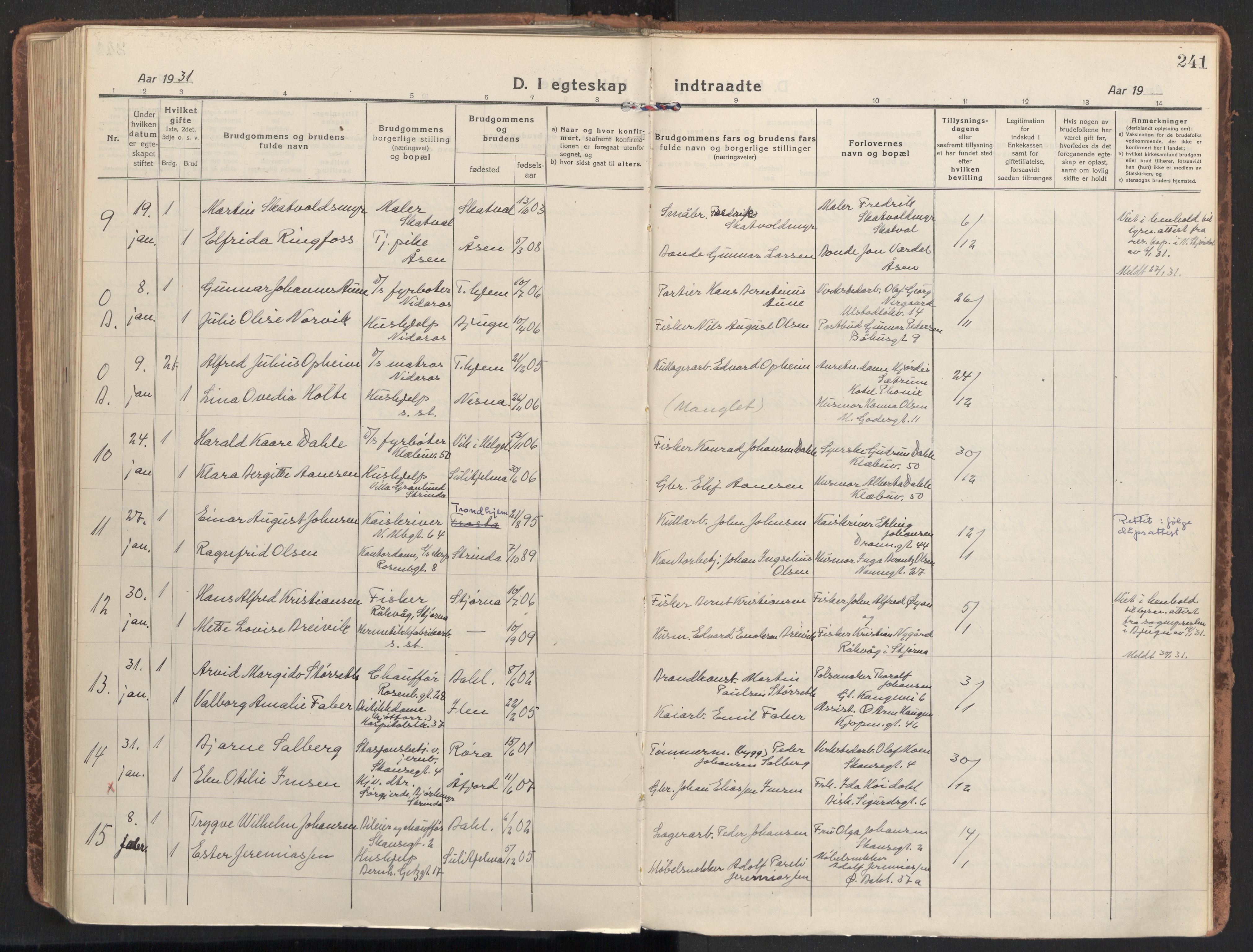 Ministerialprotokoller, klokkerbøker og fødselsregistre - Sør-Trøndelag, AV/SAT-A-1456/604/L0206: Parish register (official) no. 604A26, 1917-1931, p. 241