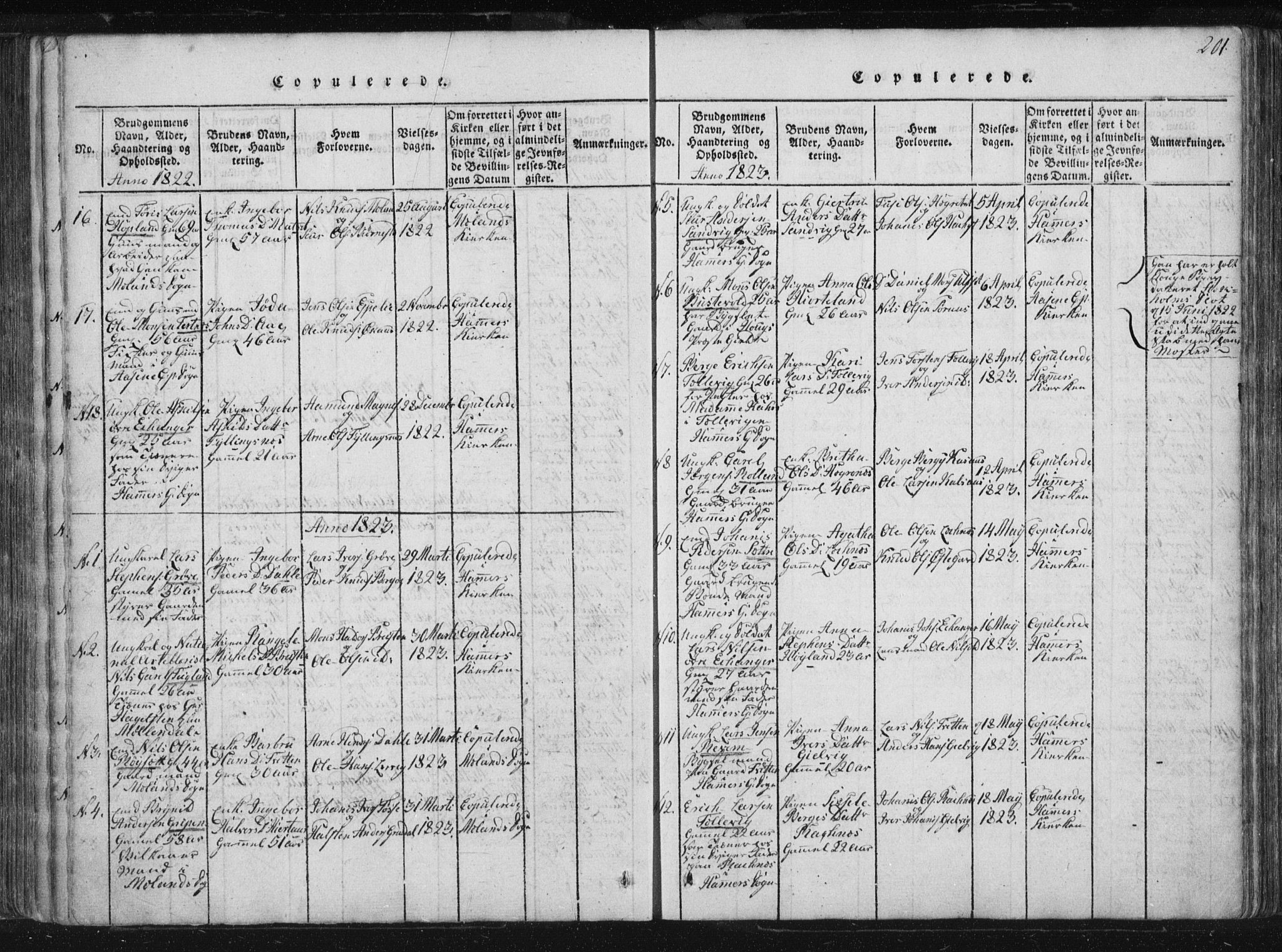 Hamre sokneprestembete, SAB/A-75501/H/Ha/Haa/Haaa/L0010: Parish register (official) no. A 10, 1816-1826, p. 201