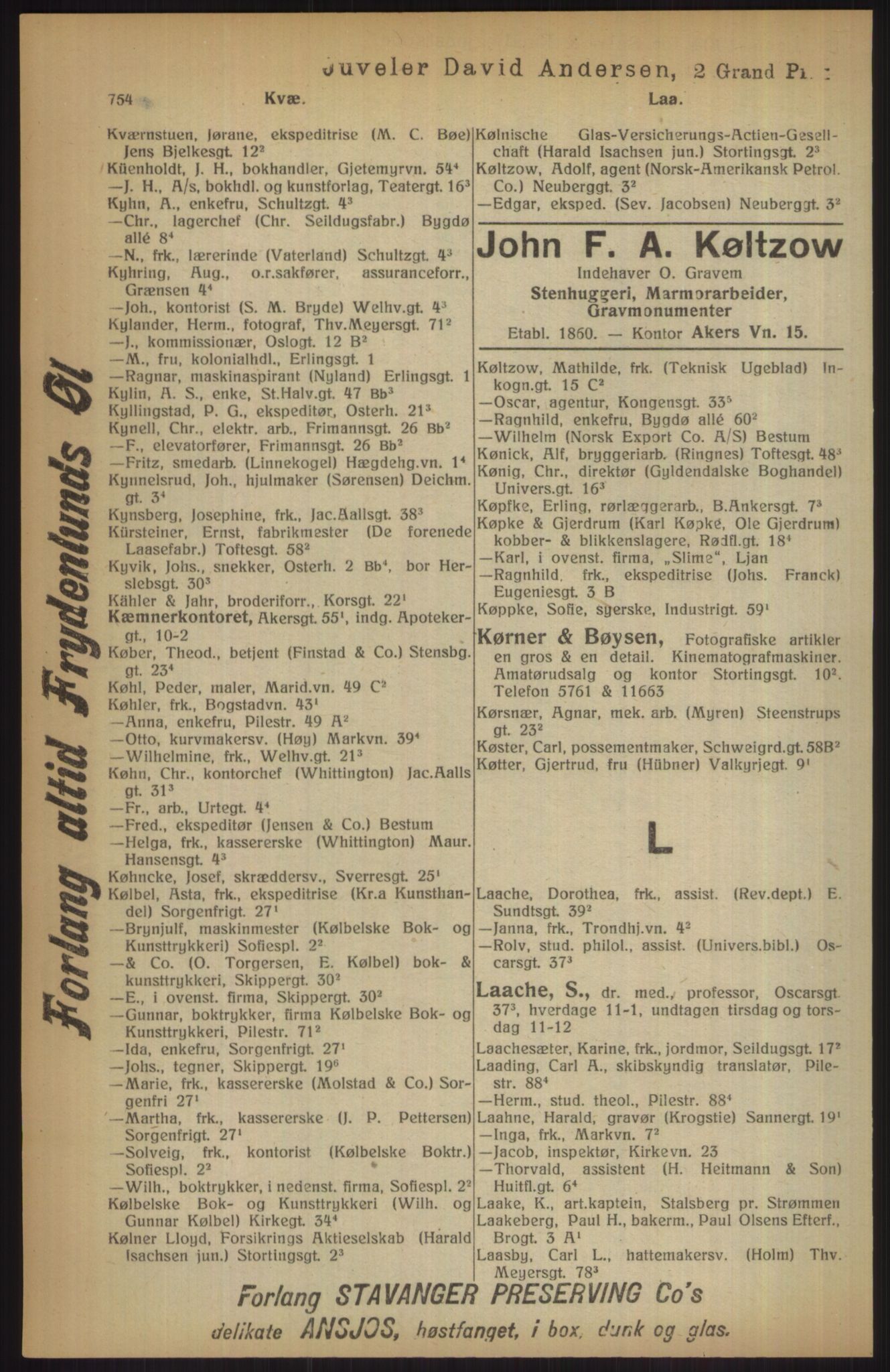 Kristiania/Oslo adressebok, PUBL/-, 1915, p. 754