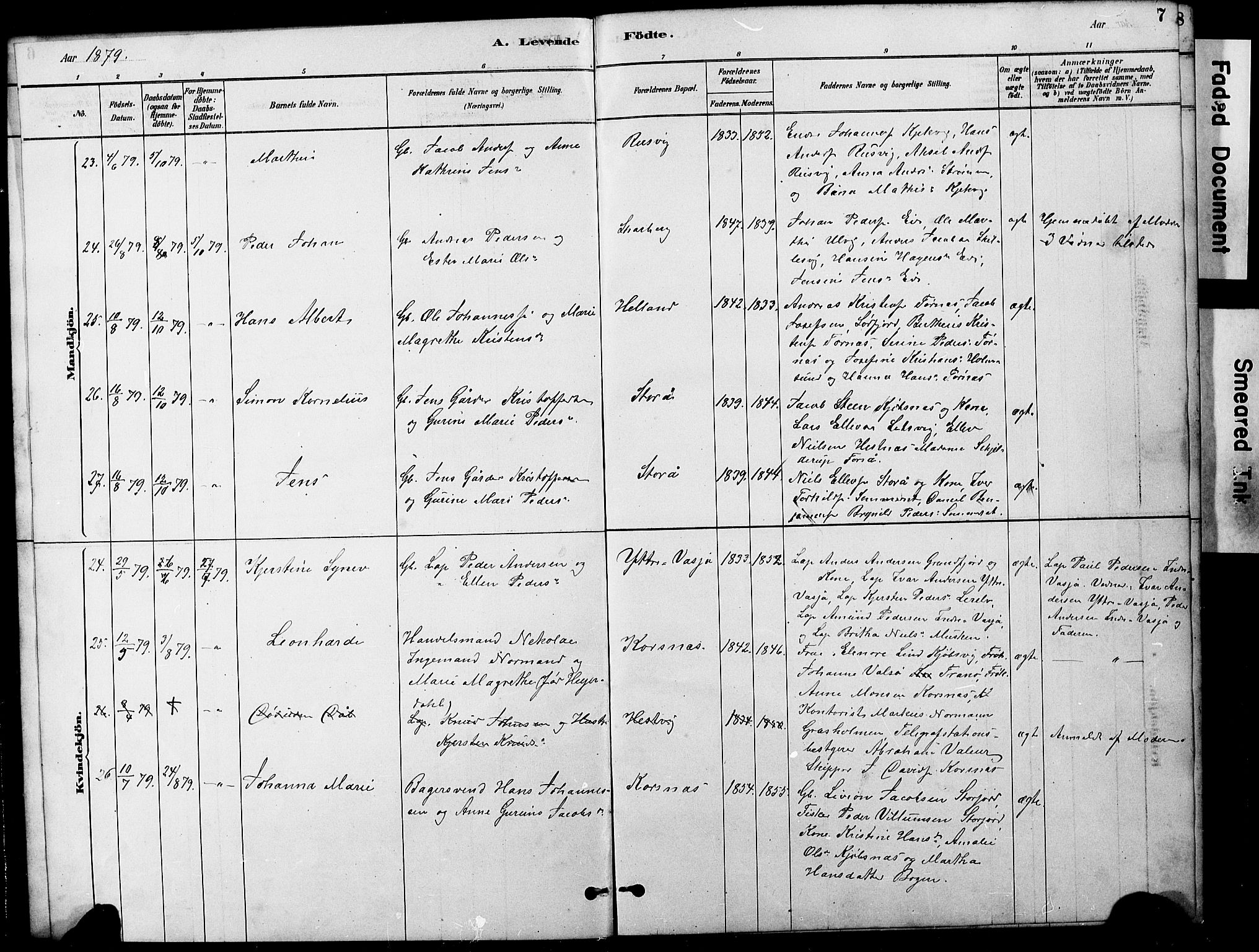 Ministerialprotokoller, klokkerbøker og fødselsregistre - Nordland, AV/SAT-A-1459/861/L0875: Parish register (copy) no. 861C01, 1879-1887, p. 7