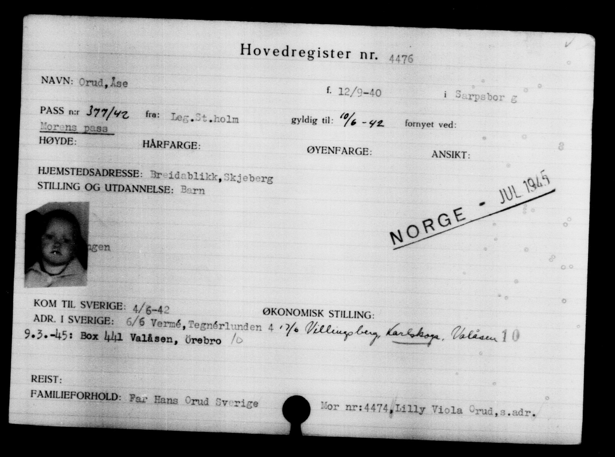 Den Kgl. Norske Legasjons Flyktningskontor, RA/S-6753/V/Va/L0004: Kjesäterkartoteket.  Flyktningenr. 3496-6610, 1940-1945, p. 1180