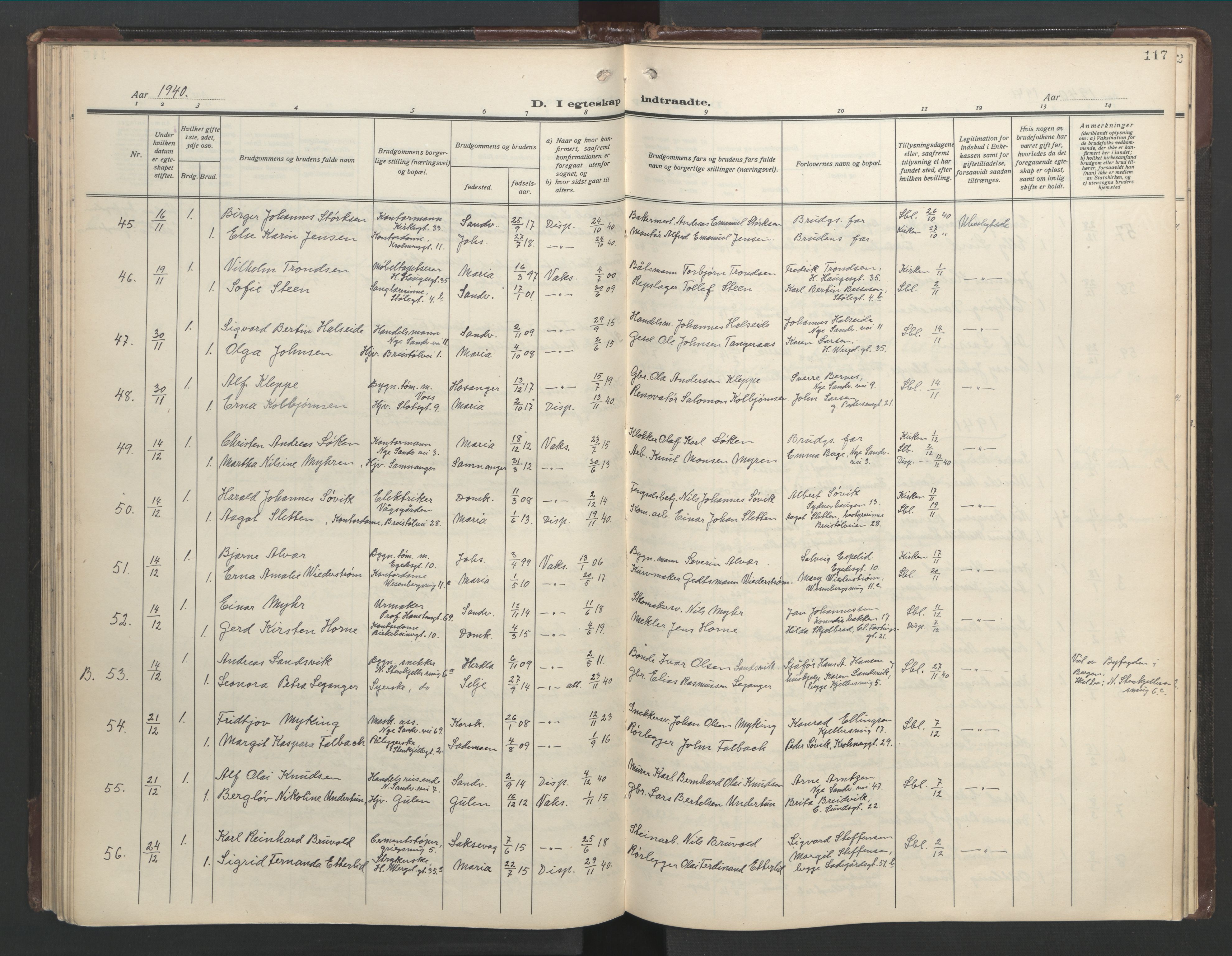 Mariakirken Sokneprestembete, SAB/A-76901/H/Hab/L0011: Parish register (copy) no. A 11, 1938-1955, p. 116b-117a