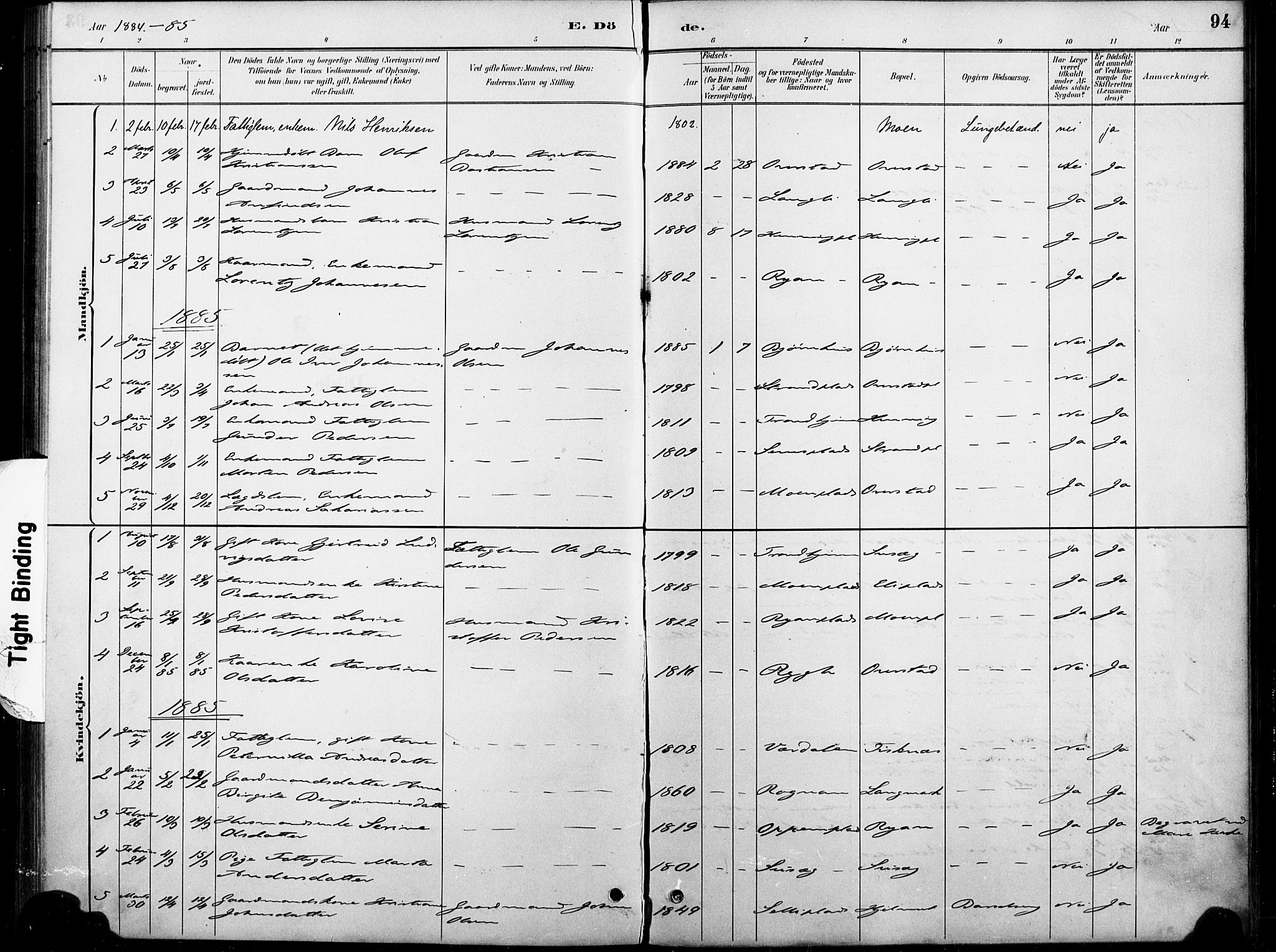 Ministerialprotokoller, klokkerbøker og fødselsregistre - Nord-Trøndelag, AV/SAT-A-1458/738/L0364: Parish register (official) no. 738A01, 1884-1902, p. 94