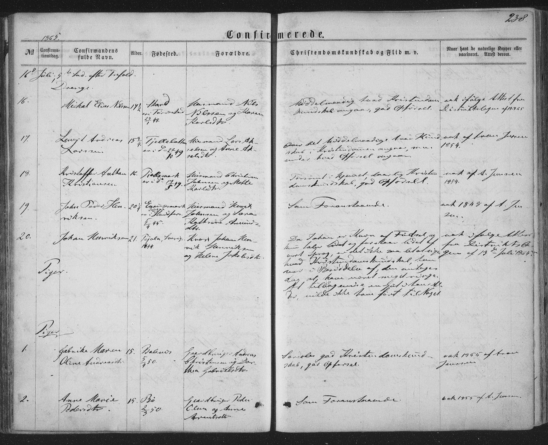 Ministerialprotokoller, klokkerbøker og fødselsregistre - Nordland, SAT/A-1459/863/L0896: Parish register (official) no. 863A08, 1861-1871, p. 238