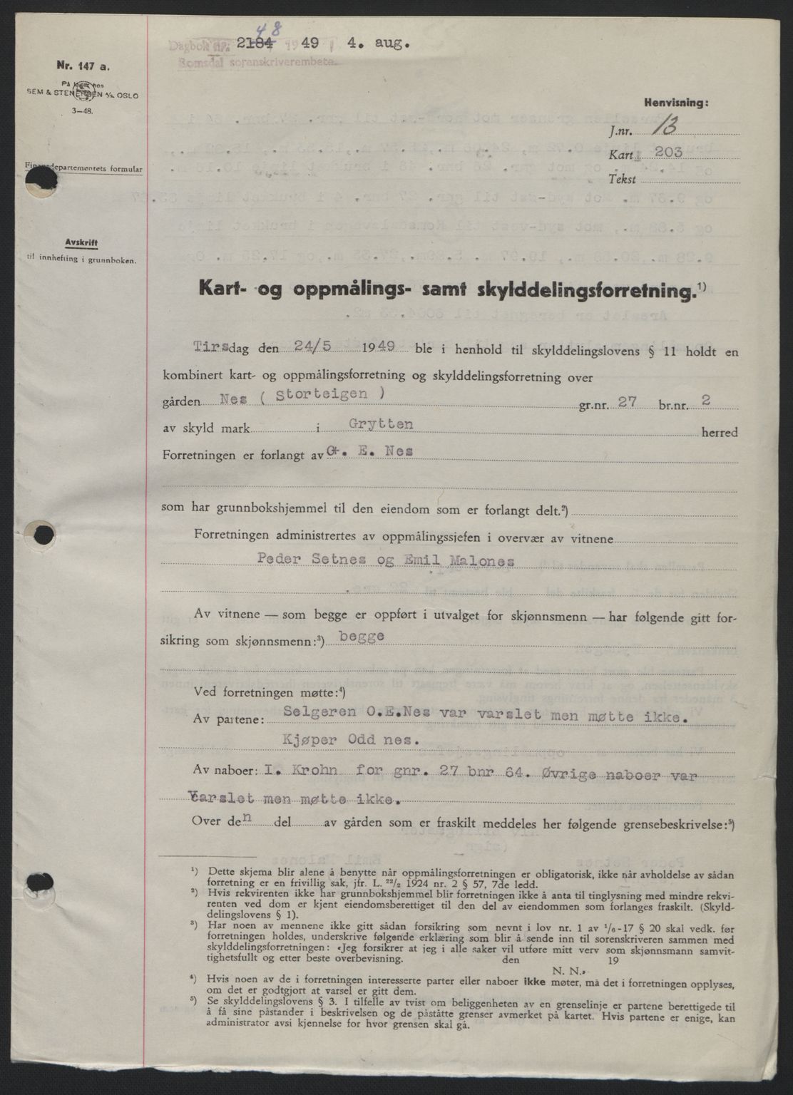 Romsdal sorenskriveri, AV/SAT-A-4149/1/2/2C: Mortgage book no. A30, 1949-1949, Diary no: : 2148/1949