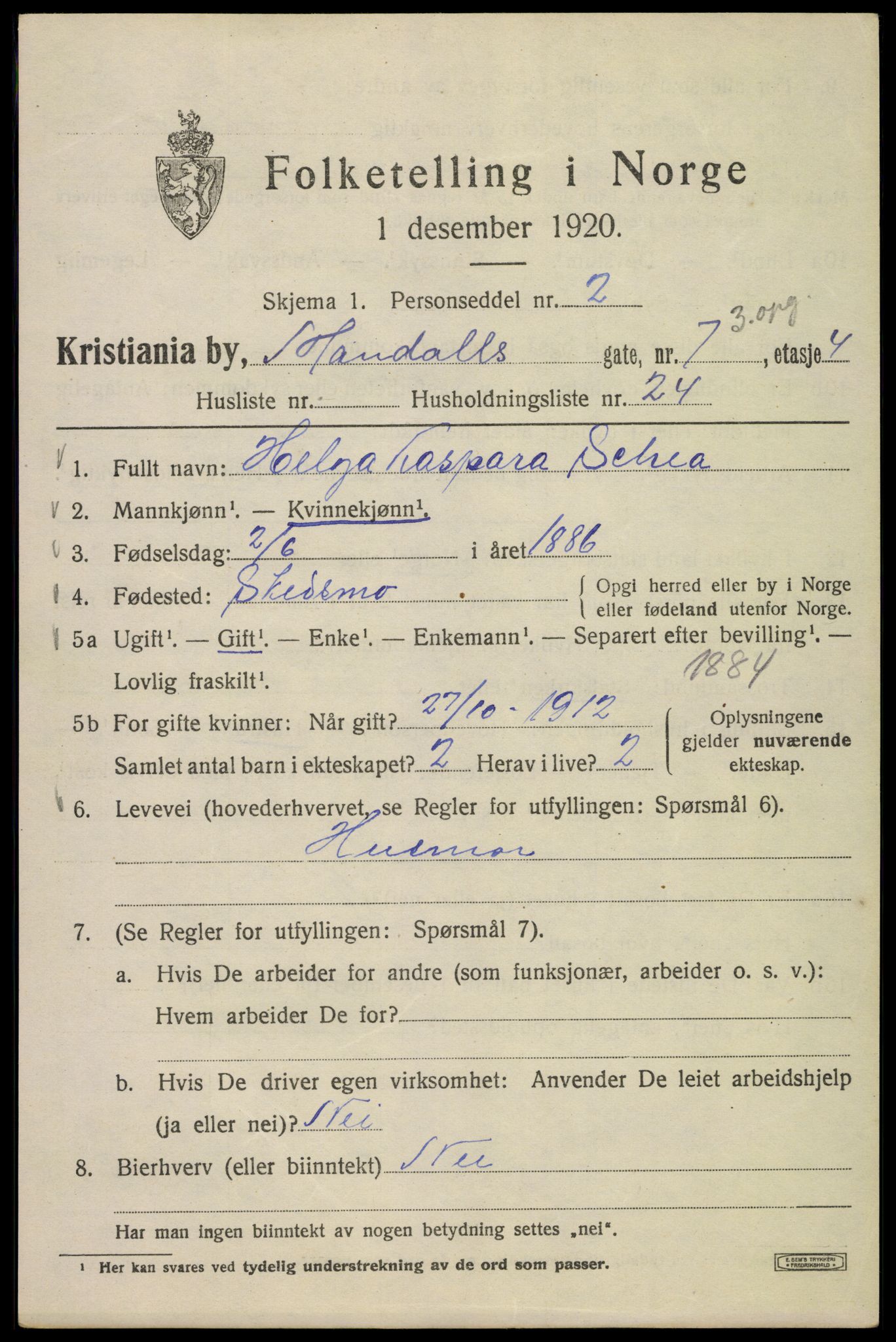 SAO, 1920 census for Kristiania, 1920, p. 374975