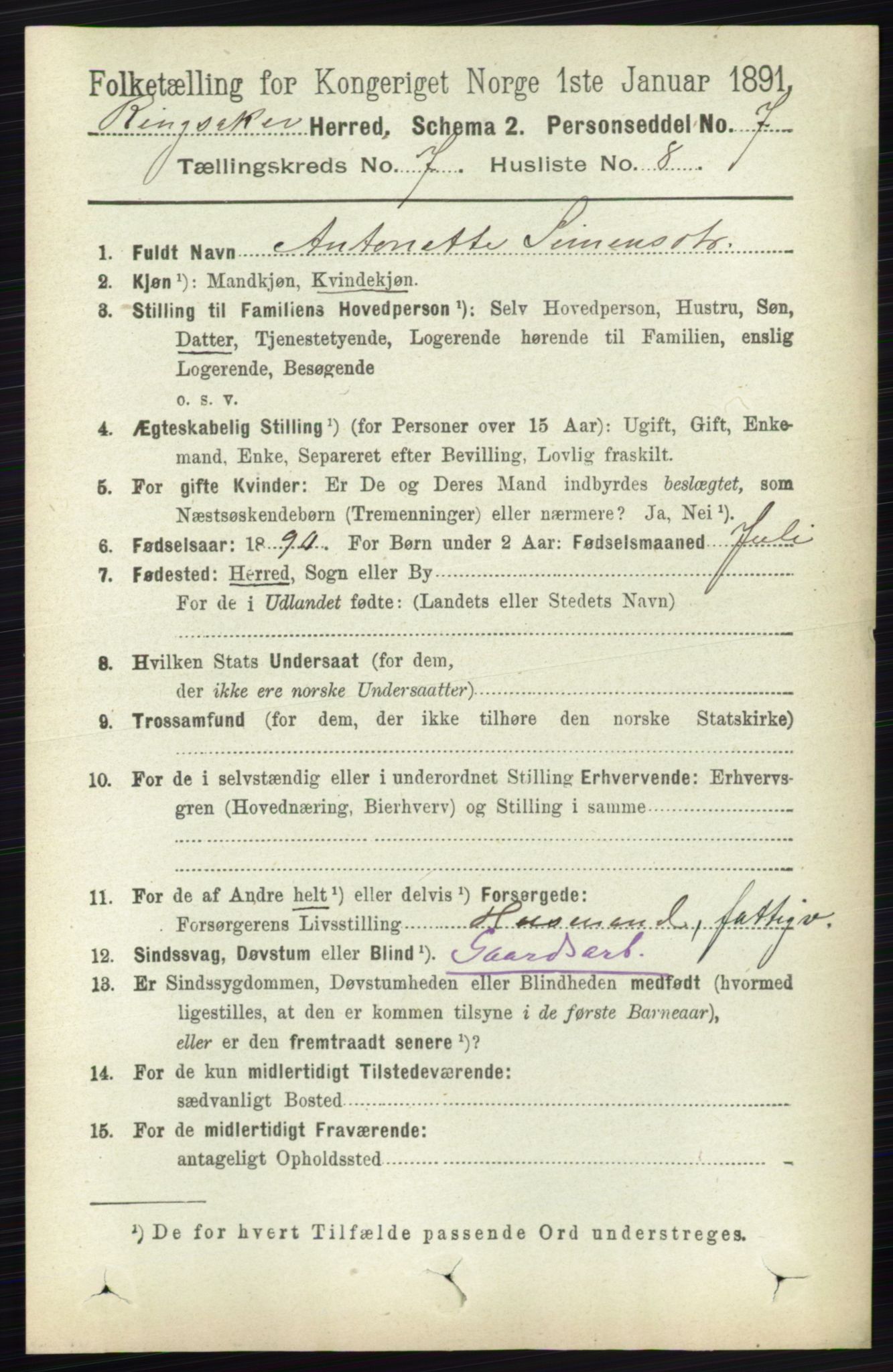 RA, 1891 census for 0412 Ringsaker, 1891, p. 3929