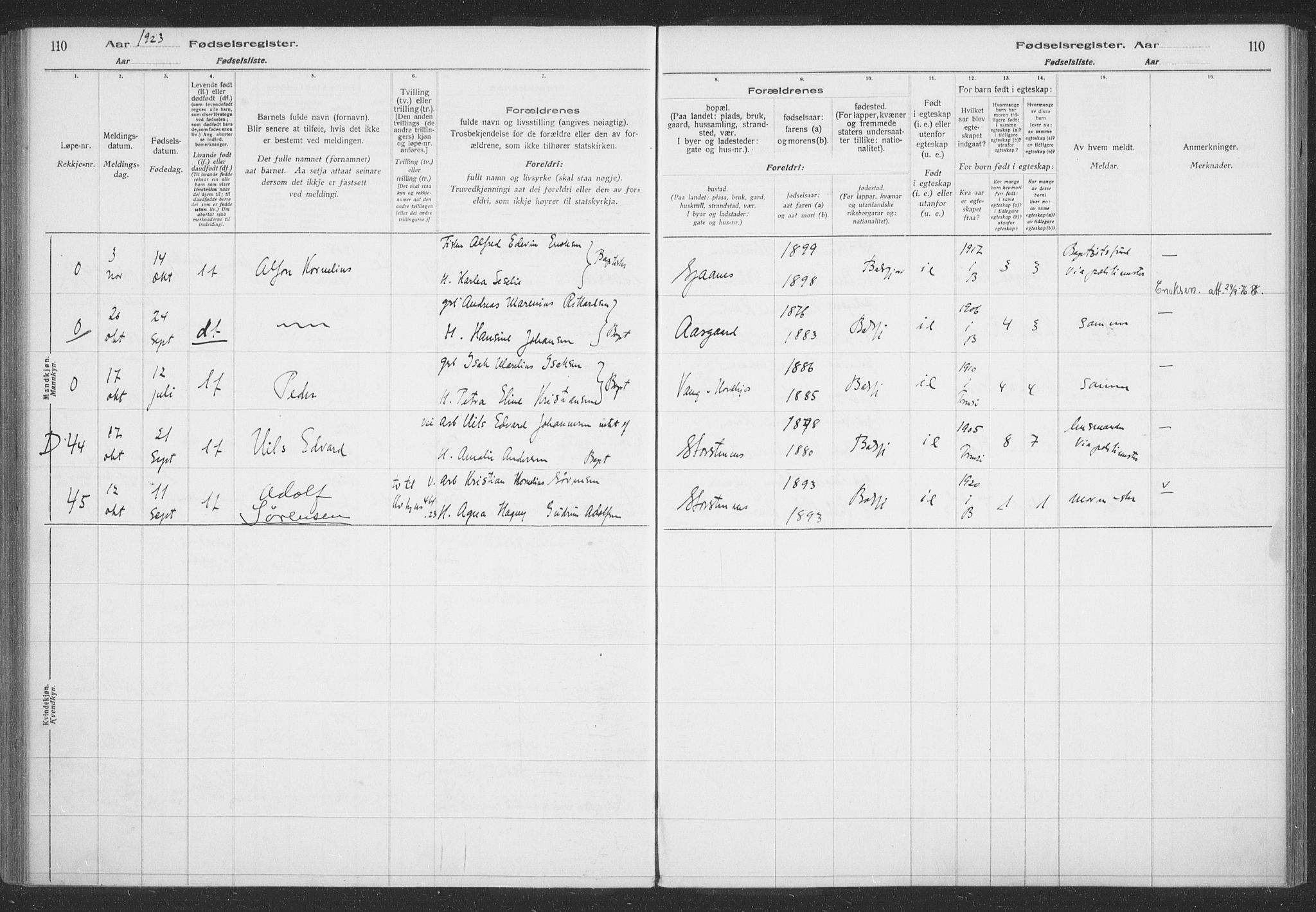 Balsfjord sokneprestembete, AV/SATØ-S-1303/H/Hb/L0059: Birth register no. 59, 1916-1930, p. 110