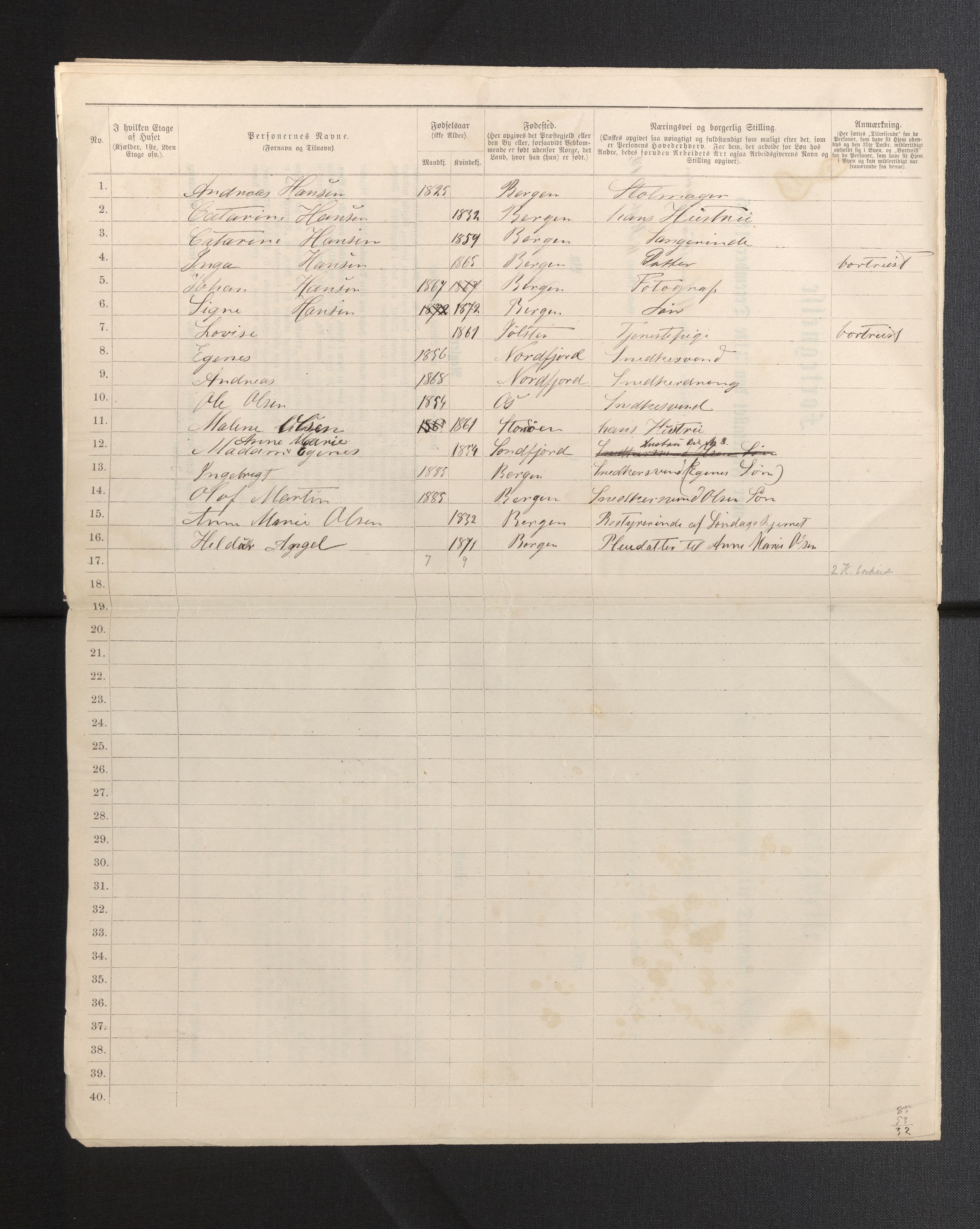 SAB, 1885 census for 1301 Bergen, 1885, p. 6168