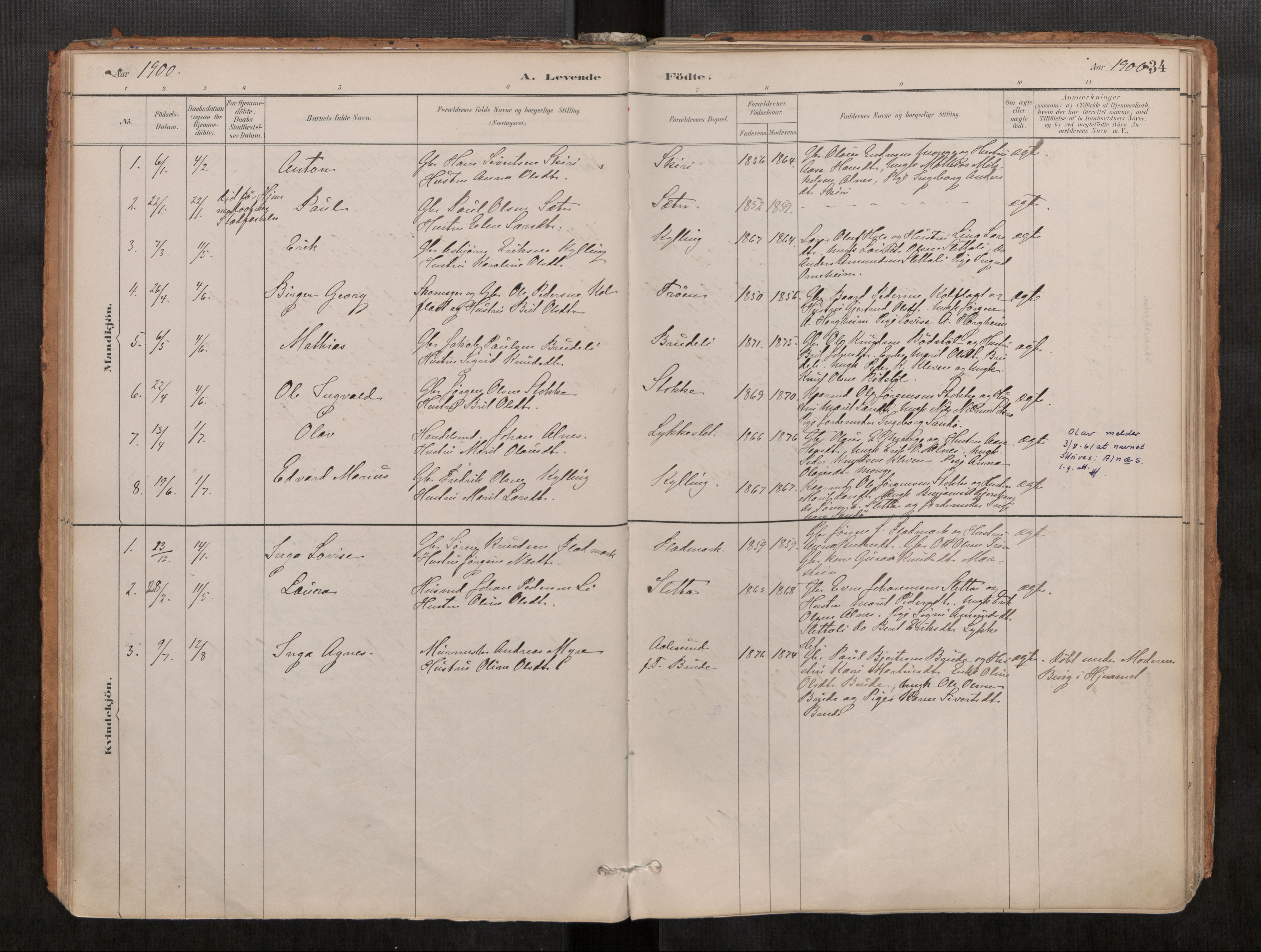 Ministerialprotokoller, klokkerbøker og fødselsregistre - Møre og Romsdal, SAT/A-1454/546/L0599: Parish register (official) no. 546A03, 1882-1920, p. 34