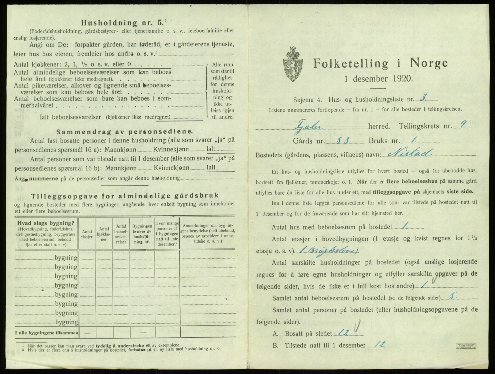 SAB, 1920 census for Fjaler, 1920, p. 662