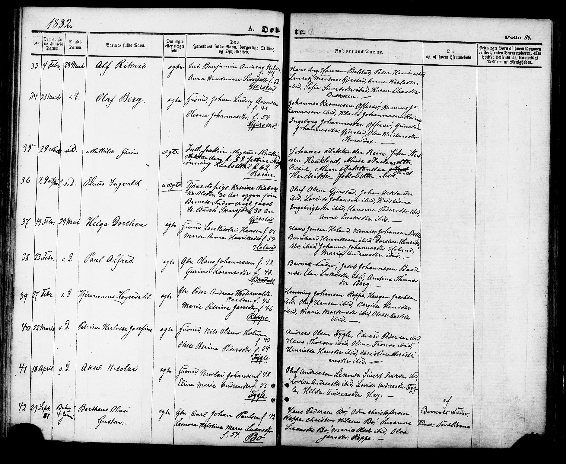 Ministerialprotokoller, klokkerbøker og fødselsregistre - Nordland, SAT/A-1459/881/L1166: Parish register (copy) no. 881C03, 1876-1885, p. 84