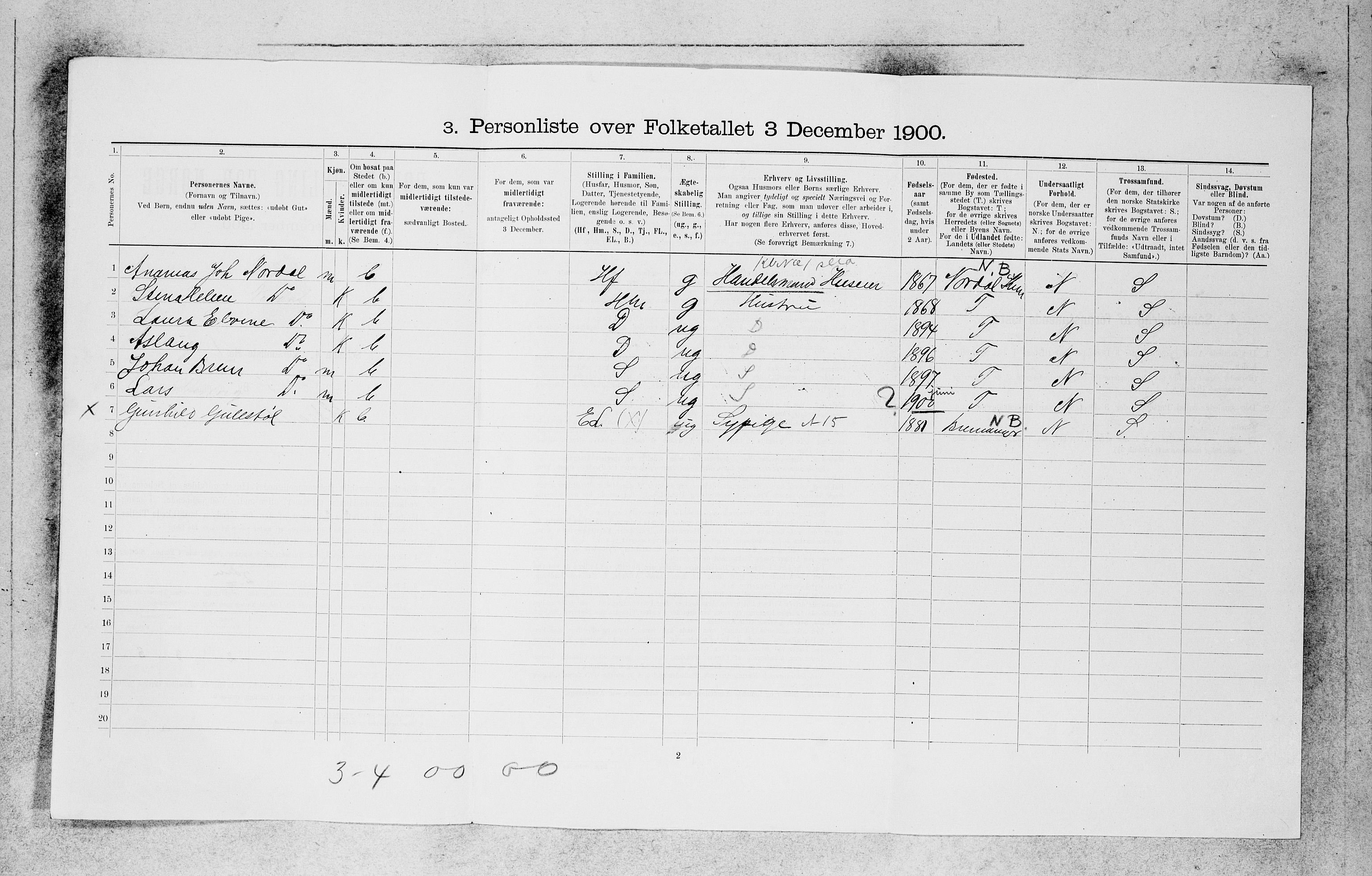 SAB, 1900 census for Florø, 1900, p. 262