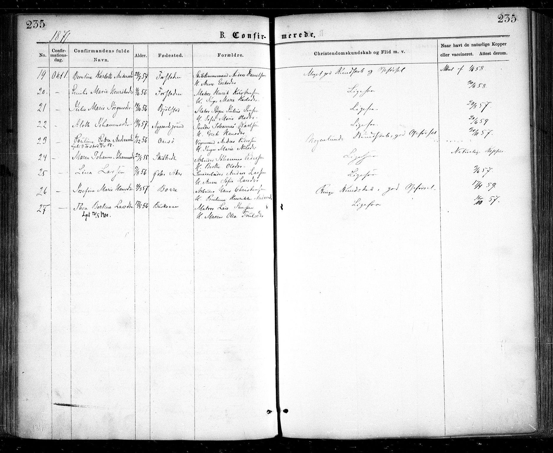 Glemmen prestekontor Kirkebøker, SAO/A-10908/F/Fa/L0008: Parish register (official) no. 8, 1862-1871, p. 235