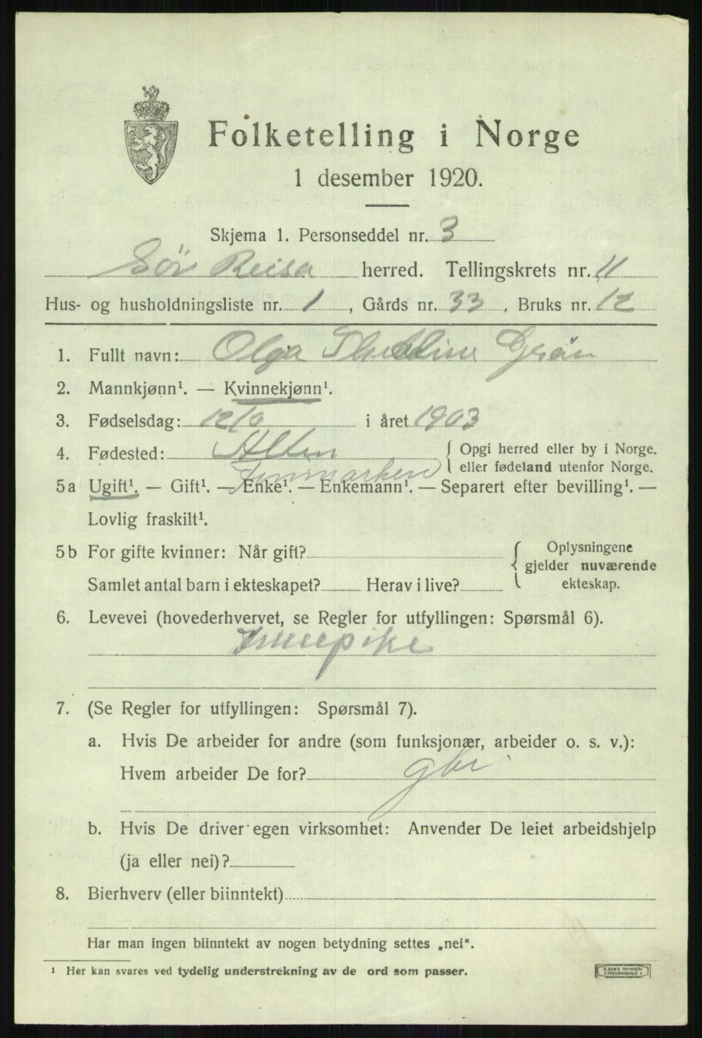 SATØ, 1920 census for Sørreisa, 1920, p. 4757