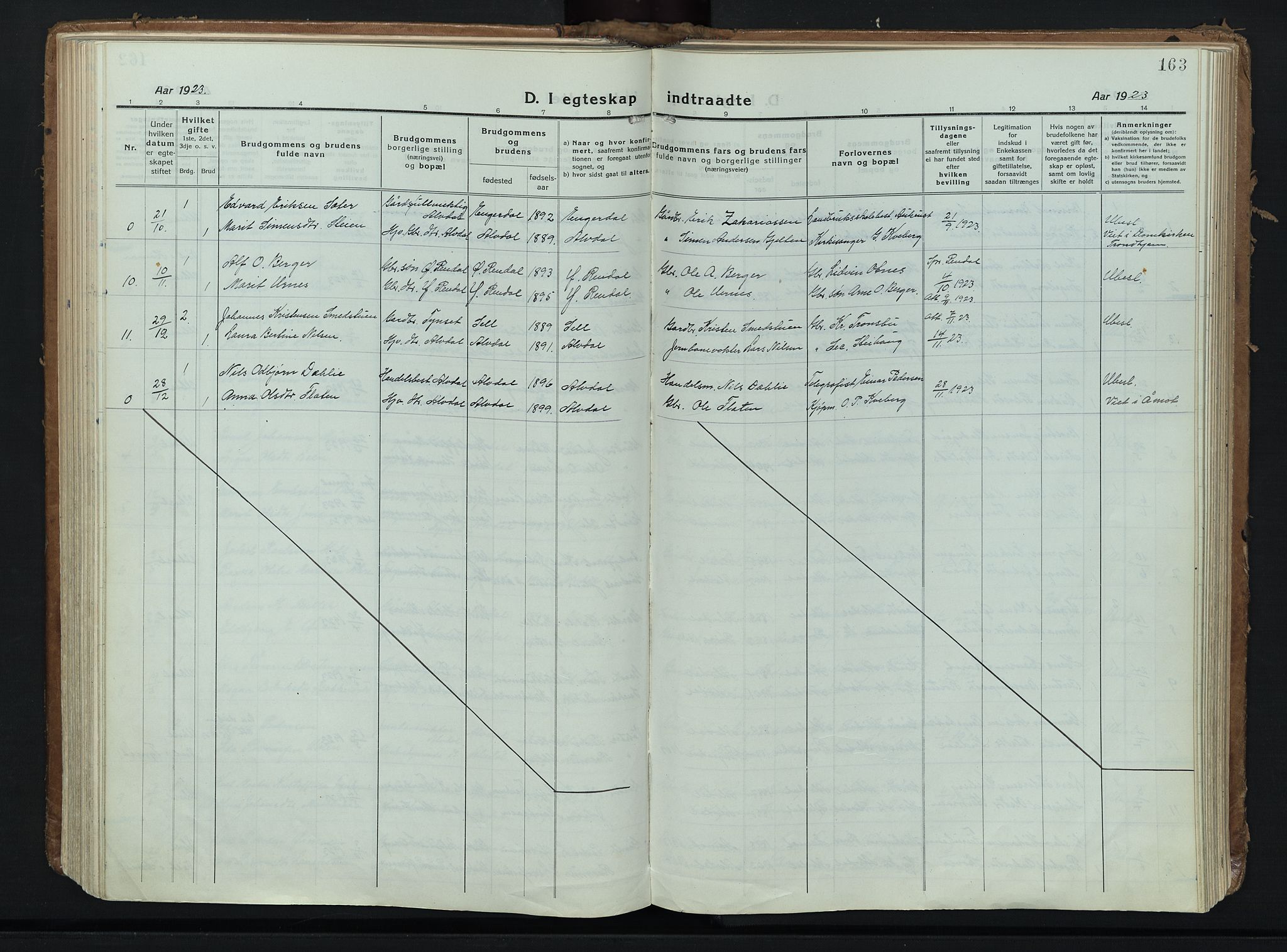 Alvdal prestekontor, AV/SAH-PREST-060/H/Ha/Haa/L0006: Parish register (official) no. 6, 1920-1937, p. 163