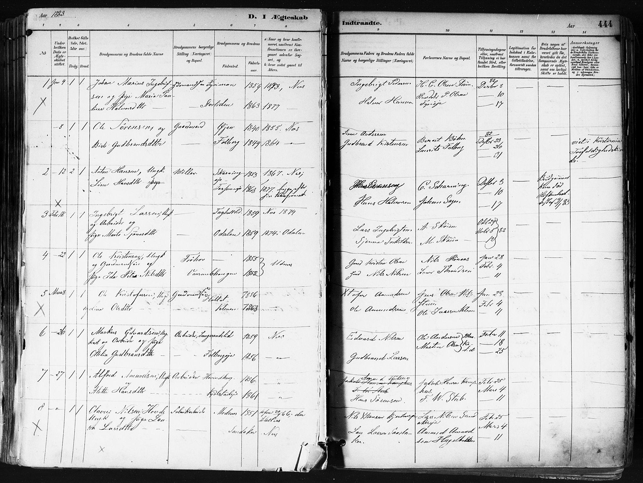 Nes prestekontor Kirkebøker, SAO/A-10410/F/Fa/L0010: Parish register (official) no. I 10, 1883-1898, p. 444