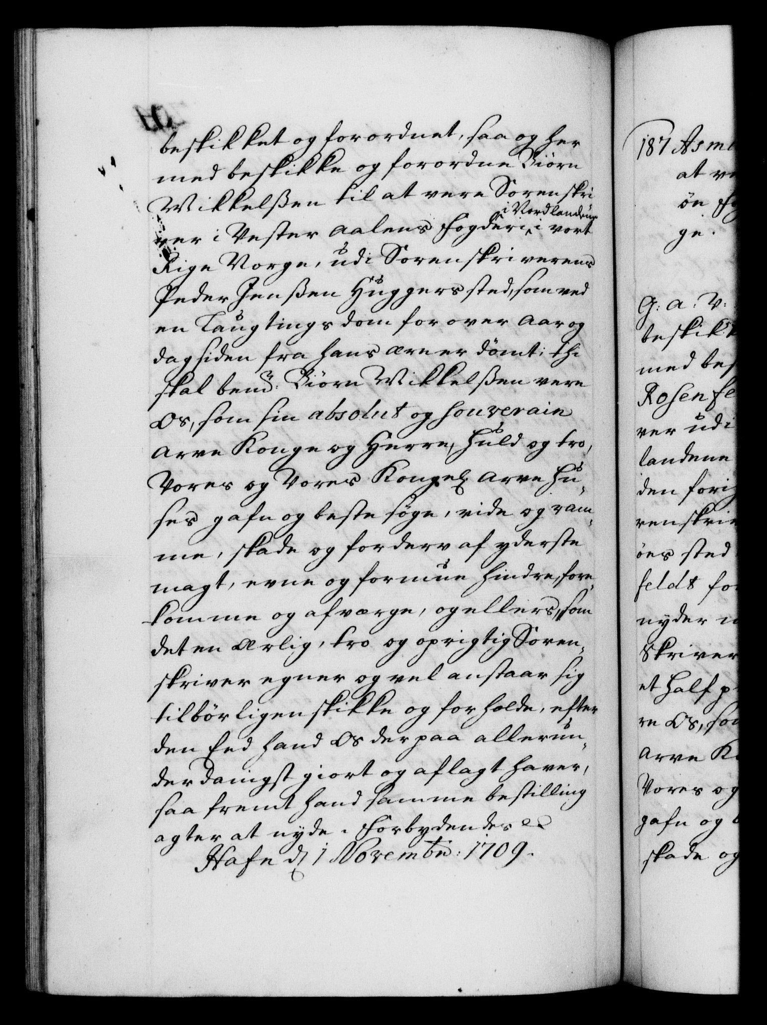 Danske Kanselli 1572-1799, AV/RA-EA-3023/F/Fc/Fca/Fcaa/L0020: Norske registre, 1708-1711, p. 294b