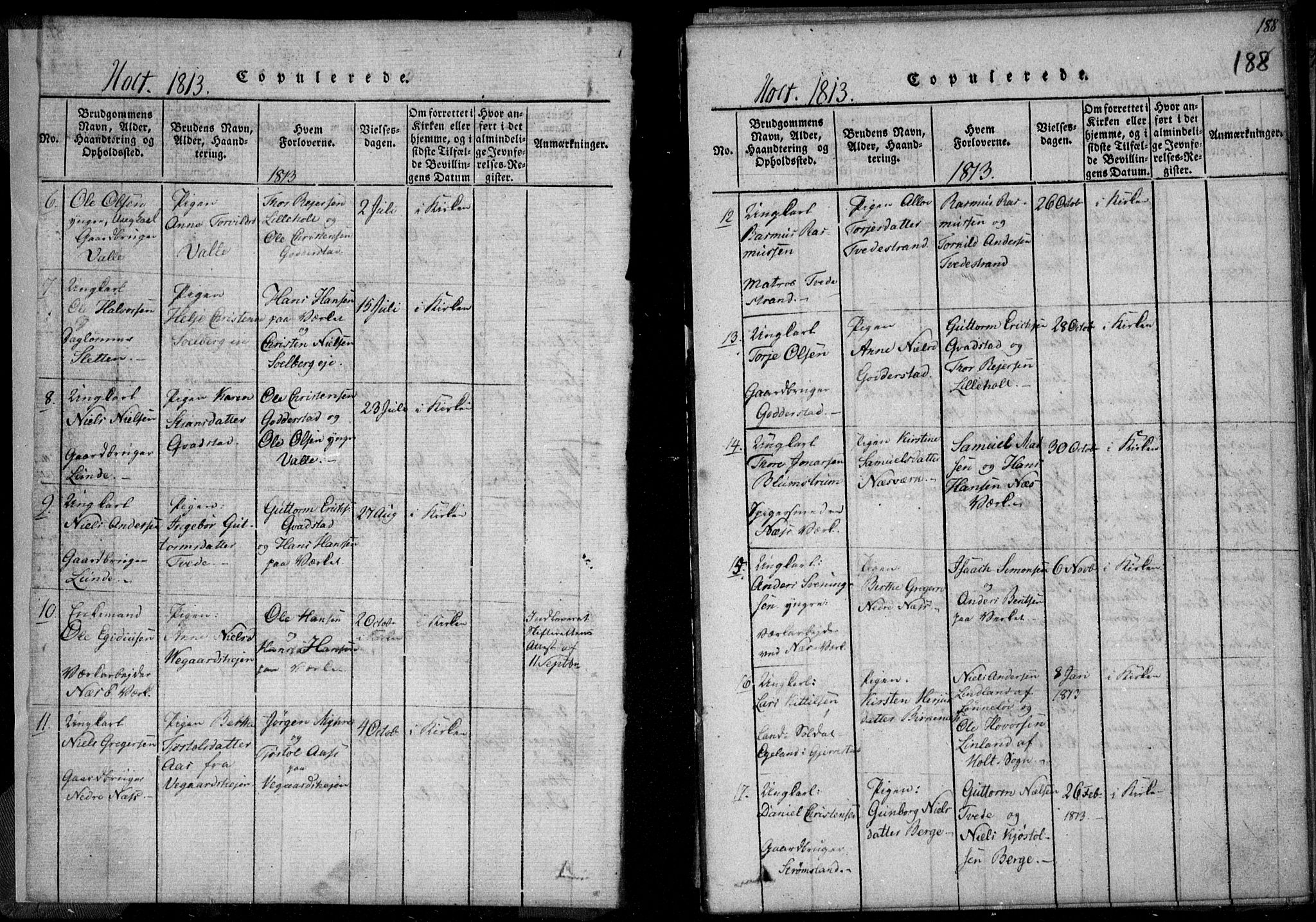 Holt sokneprestkontor, AV/SAK-1111-0021/F/Fa/L0005: Parish register (official) no. A 5, 1813-1821, p. 188