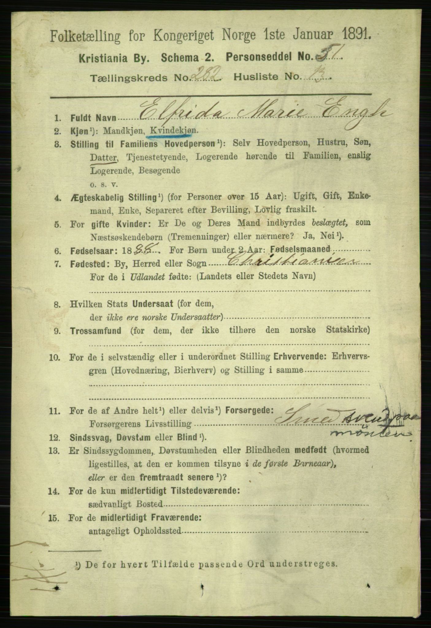 RA, 1891 census for 0301 Kristiania, 1891, p. 172087