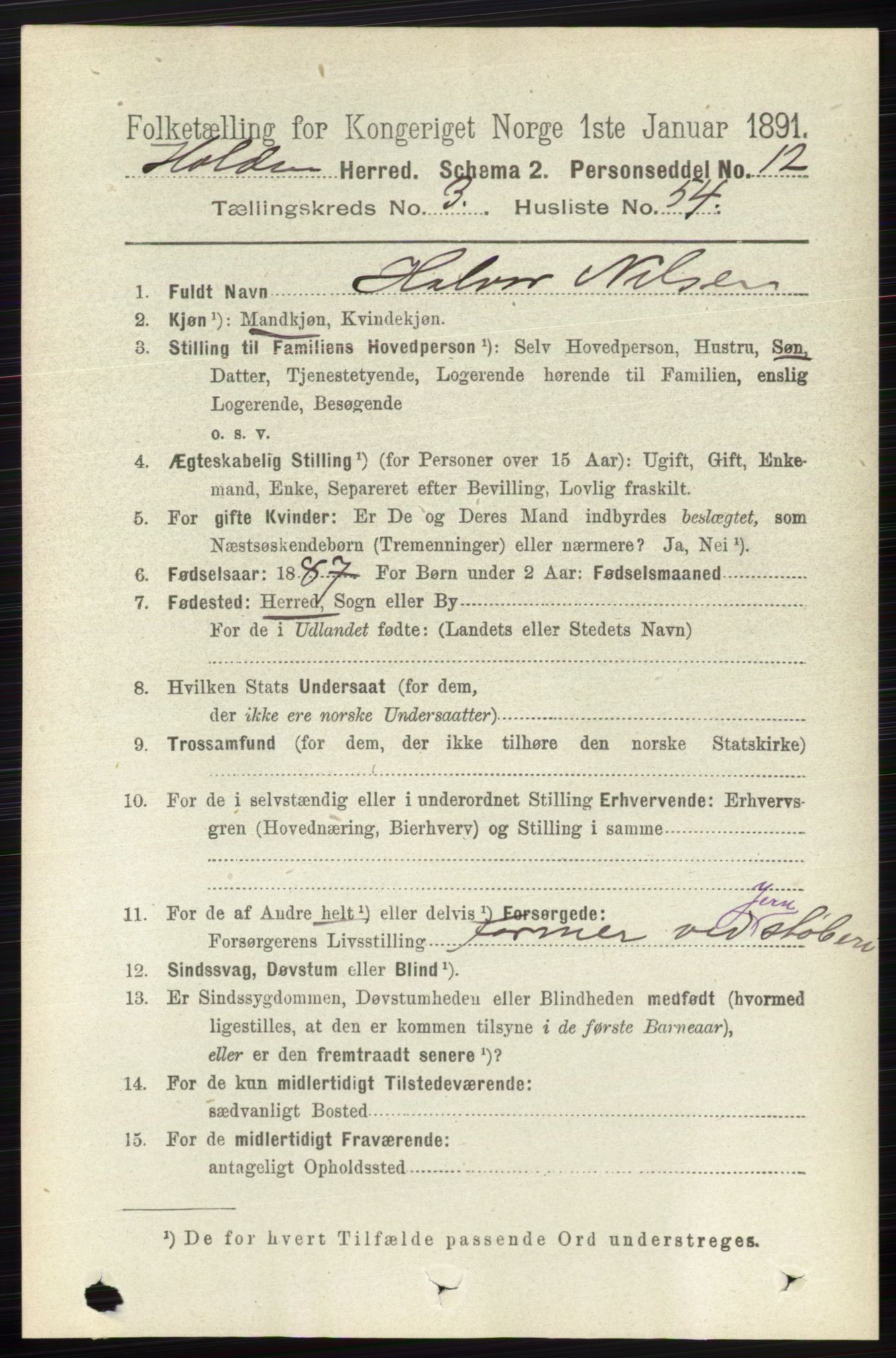 RA, 1891 census for 0819 Holla, 1891, p. 2016