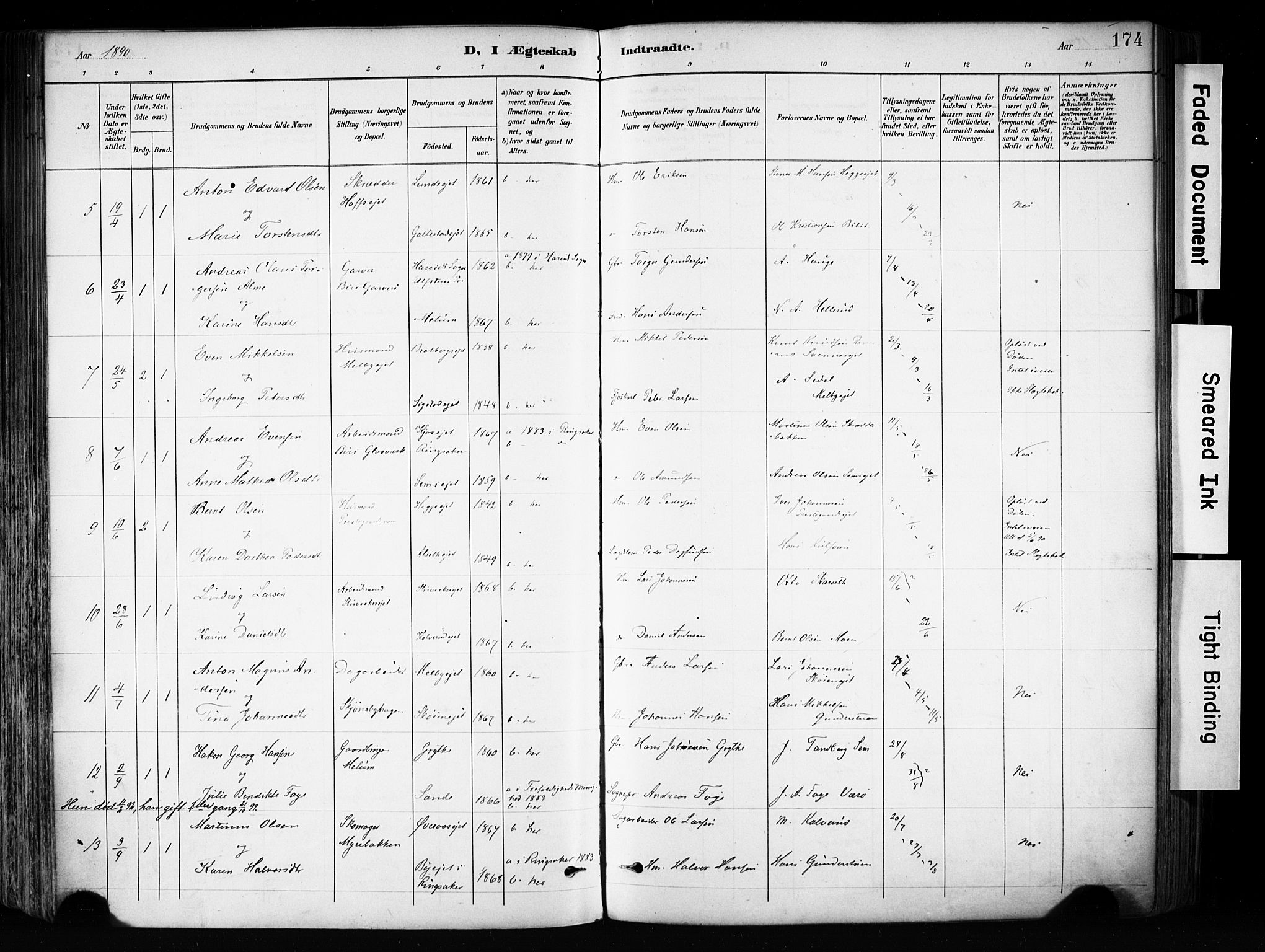 Biri prestekontor, AV/SAH-PREST-096/H/Ha/Haa/L0009: Parish register (official) no. 9, 1887-1900, p. 174