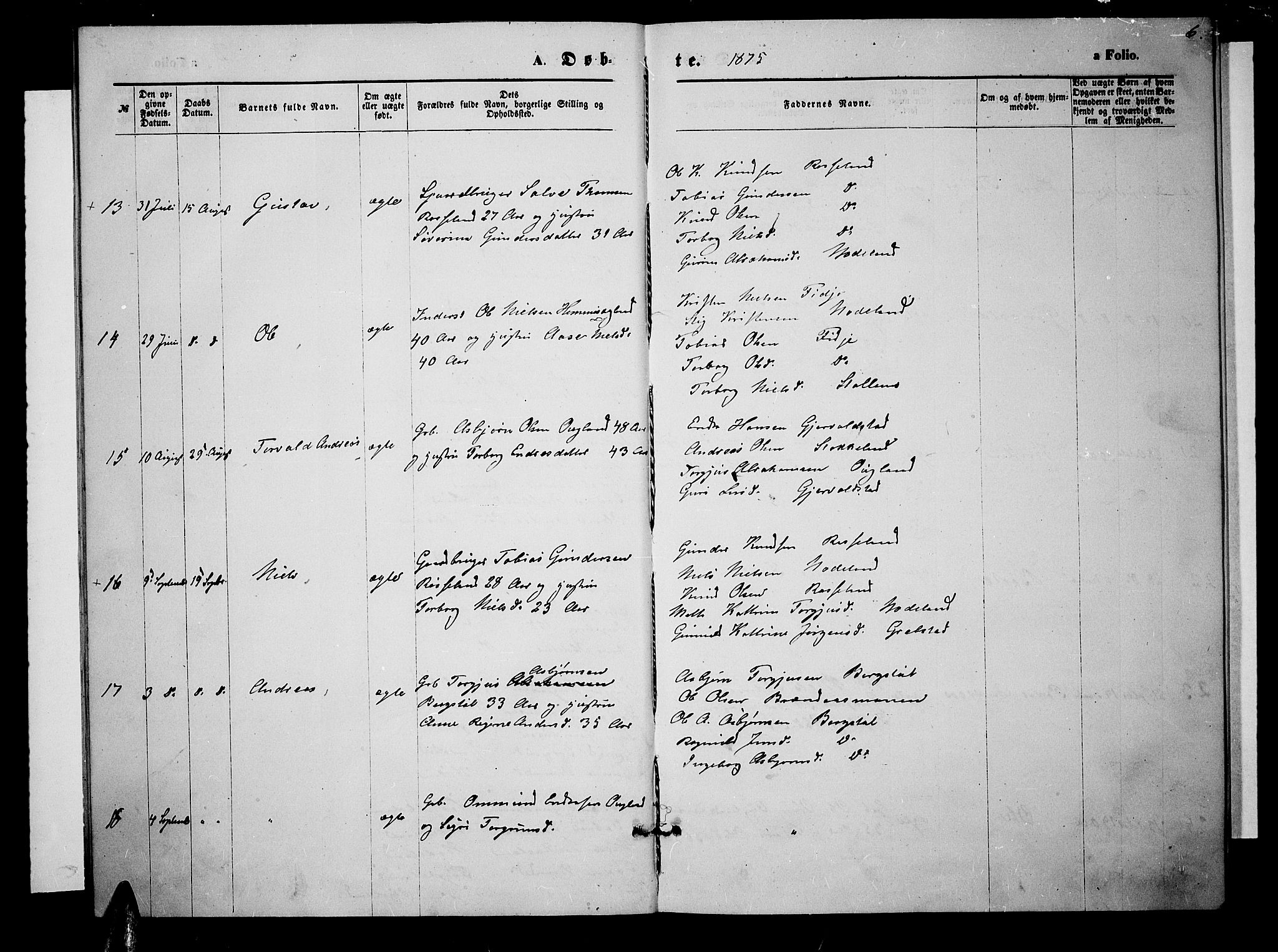 Søgne sokneprestkontor, AV/SAK-1111-0037/F/Fb/Fba/L0003: Parish register (copy) no. B 3, 1874-1887, p. 6