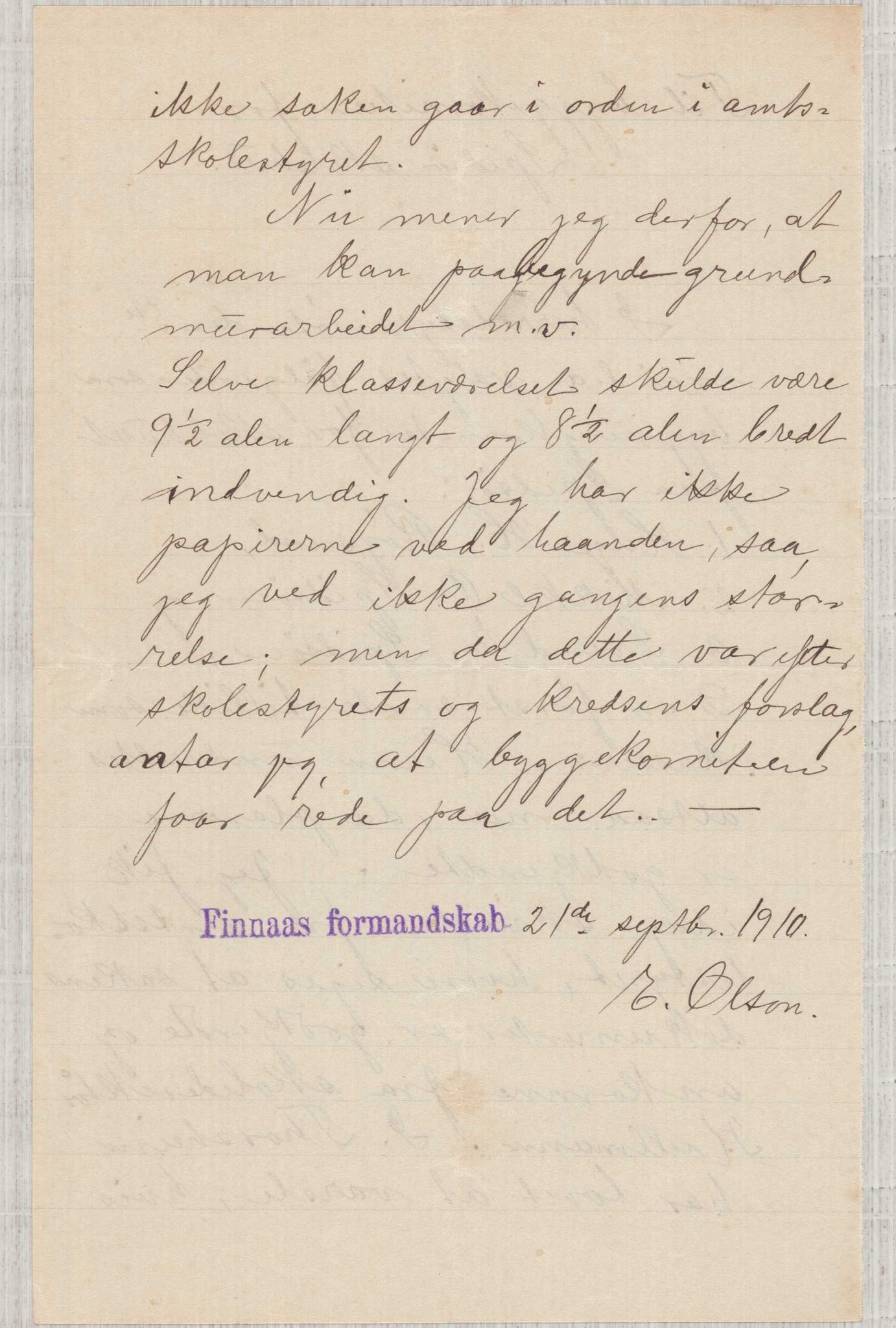 Finnaas kommune. Formannskapet, IKAH/1218a-021/D/Da/L0001/0008: Korrespondanse / saker / Bygging av Spissøy skulehus, 1909-1911, p. 27