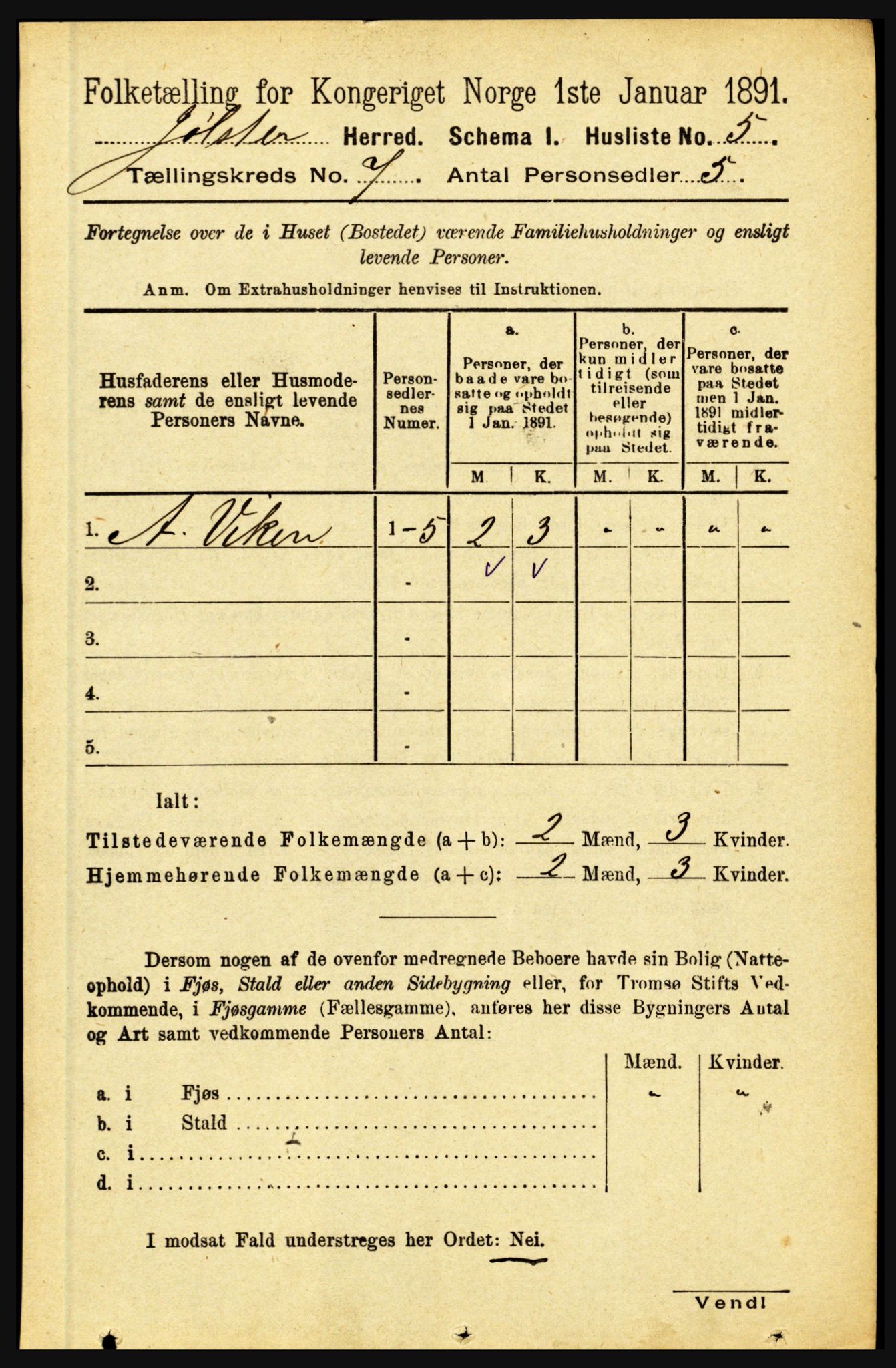 RA, 1891 census for 1431 Jølster, 1891, p. 2410