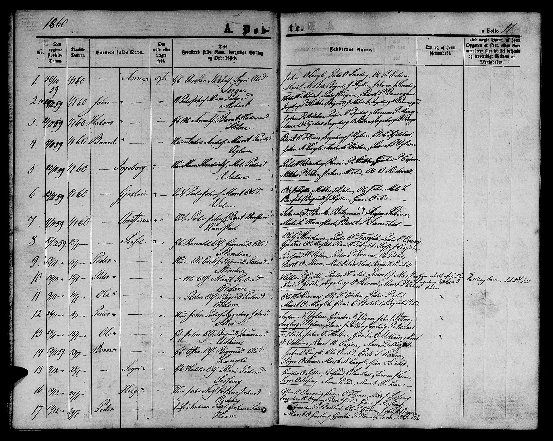 Ministerialprotokoller, klokkerbøker og fødselsregistre - Sør-Trøndelag, SAT/A-1456/695/L1155: Parish register (copy) no. 695C06, 1859-1868, p. 11