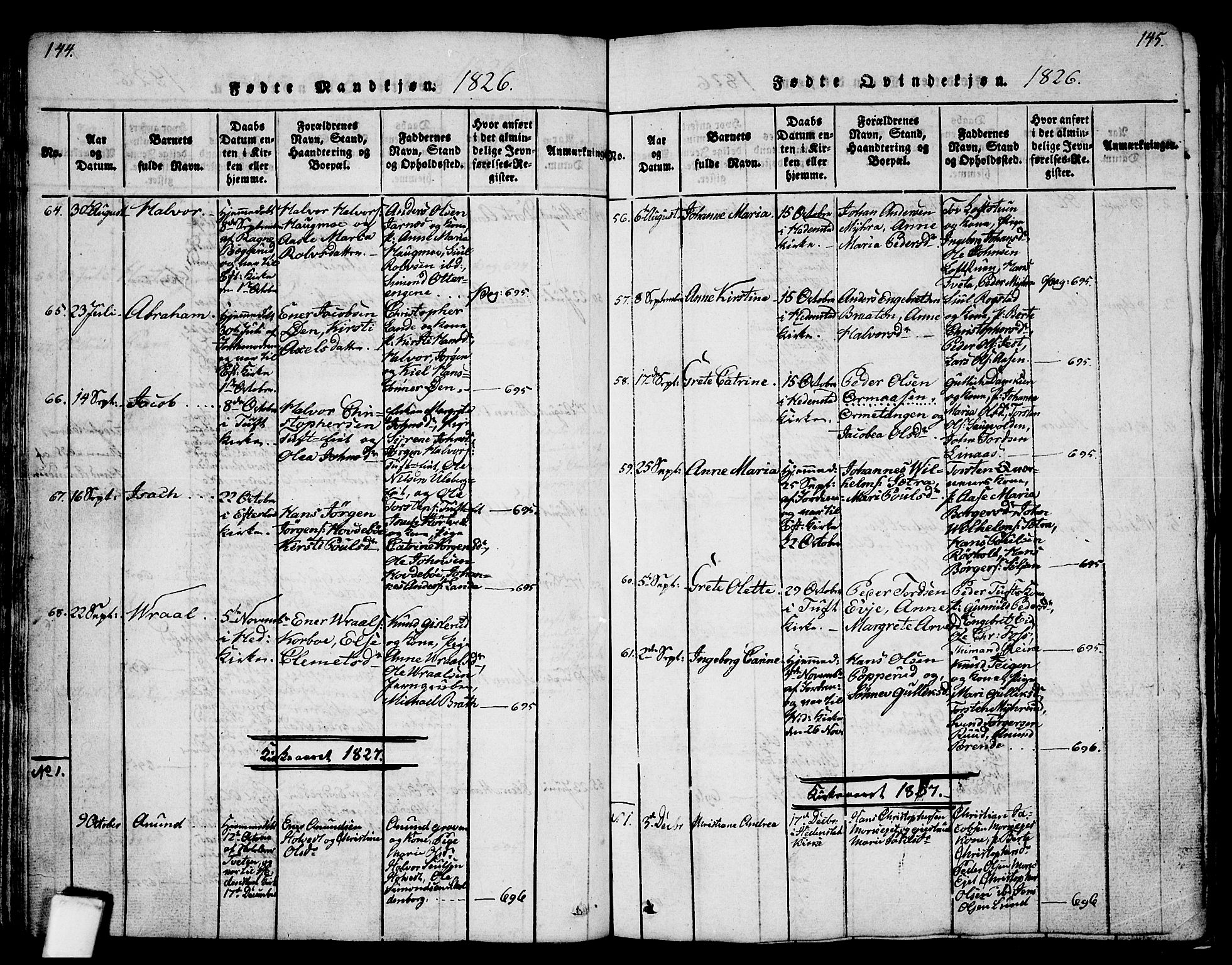 Sandsvær kirkebøker, AV/SAKO-A-244/G/Ga/L0003: Parish register (copy) no. I 3, 1817-1839, p. 144-145