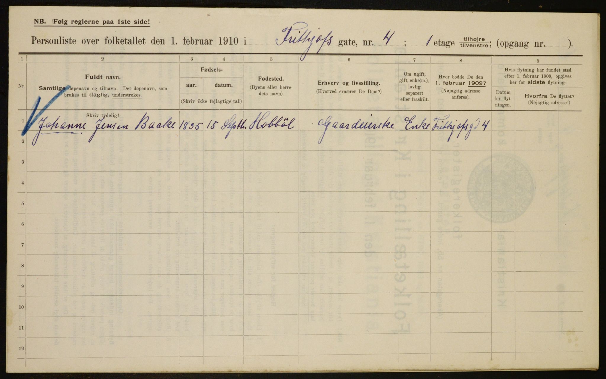 OBA, Municipal Census 1910 for Kristiania, 1910, p. 25126