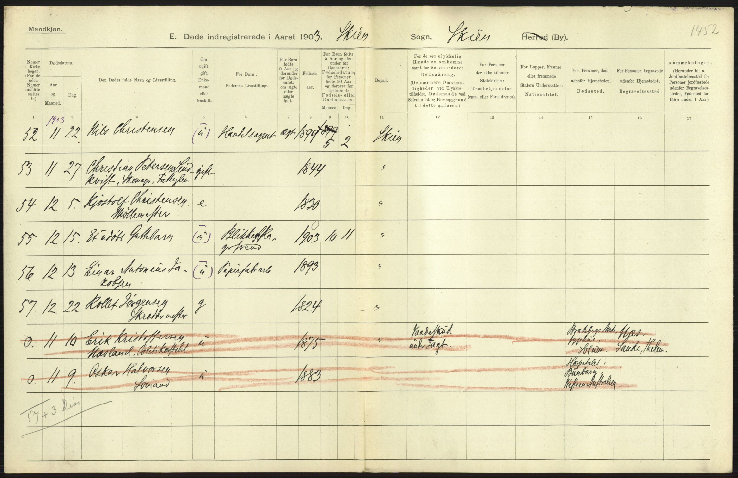 Statistisk sentralbyrå, Sosiodemografiske emner, Befolkning, AV/RA-S-2228/D/Df/Dfa/Dfaa/L0009: Bratsberg amt: Fødte, gifte, døde, 1903, p. 675