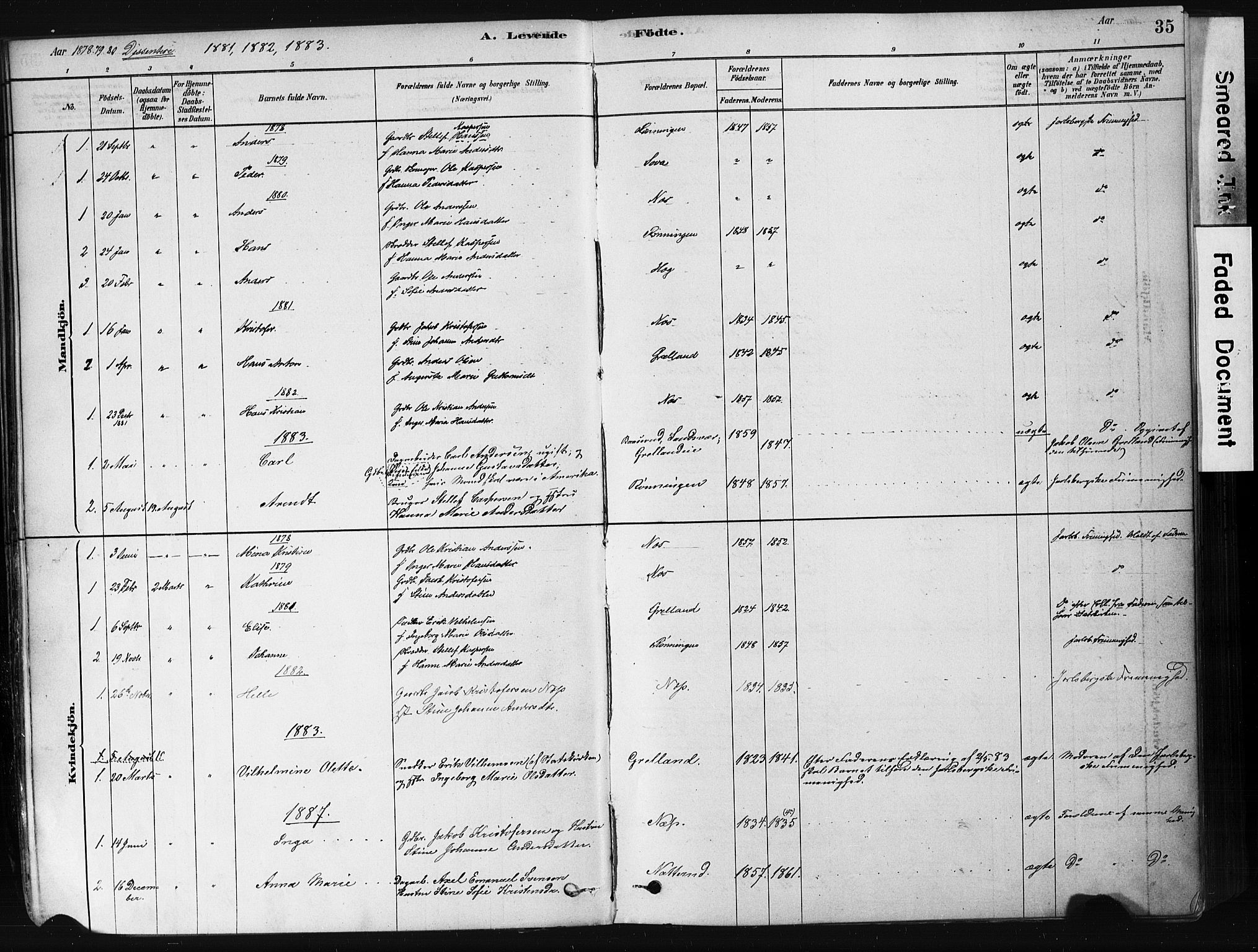 Botne kirkebøker, SAKO/A-340/F/Fb/L0001: Parish register (official) no. II 1, 1878-1902, p. 35